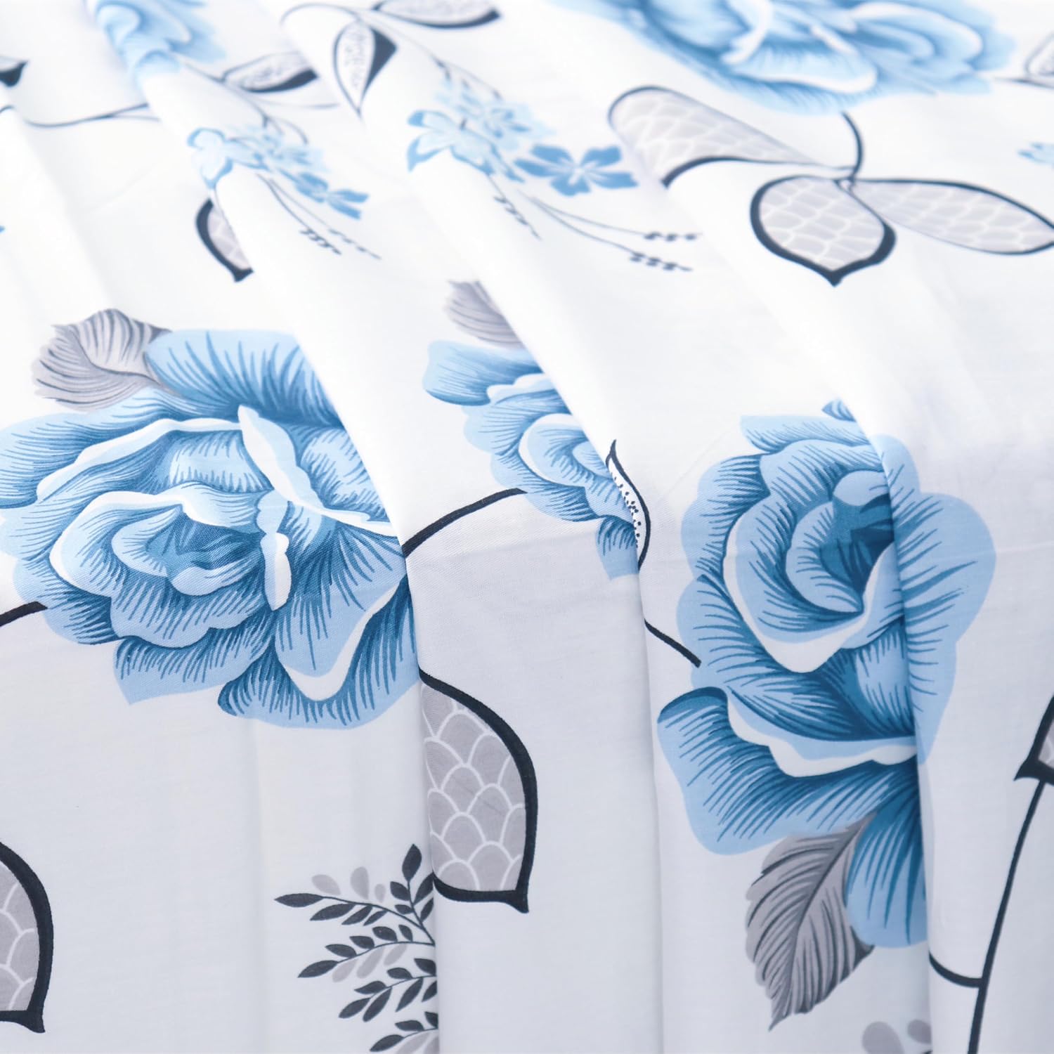 White Flat Sheets Only Queen Size 100% Cotton Premium Blue Pattern Ultra-Soft Top Sheet Easy Care