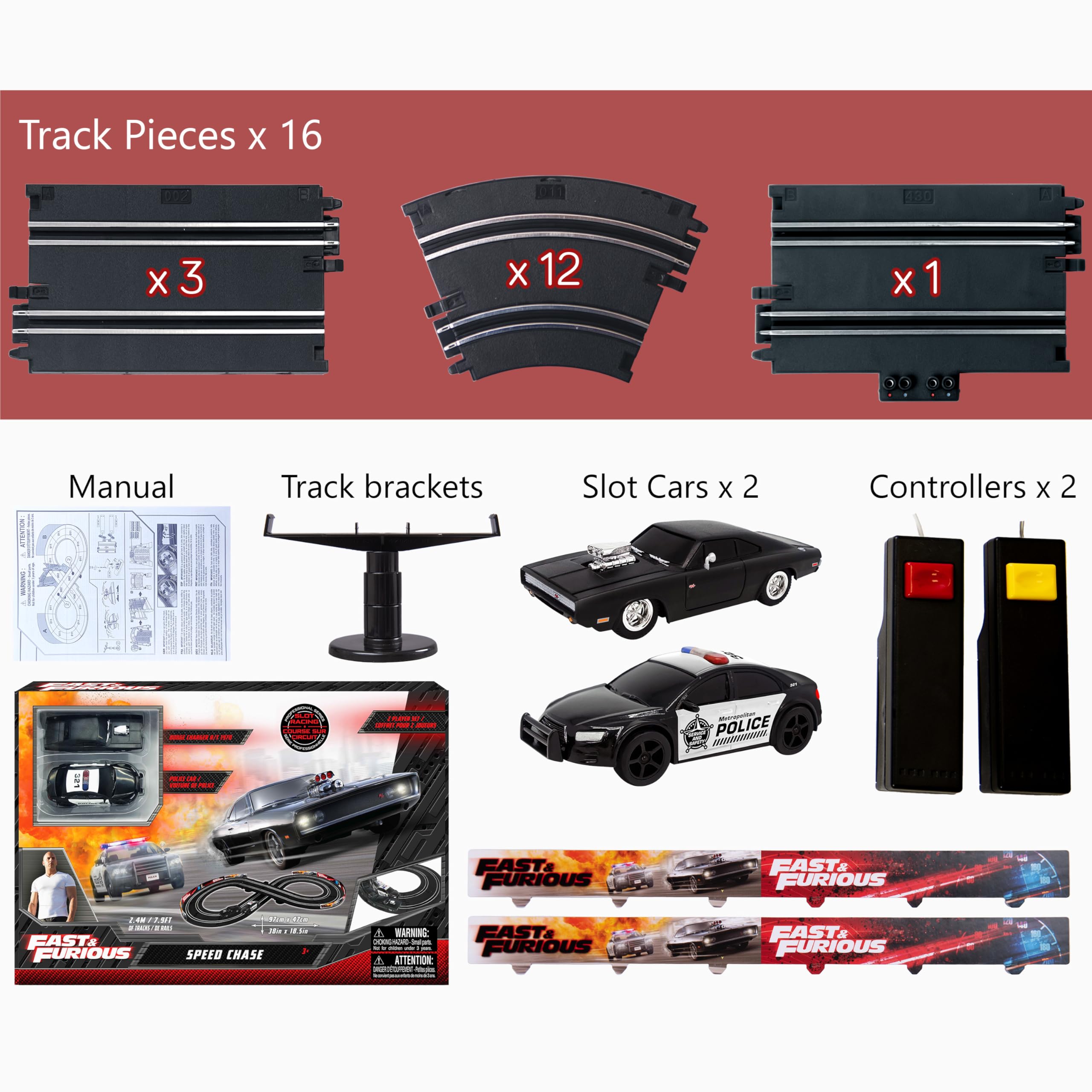 Fast & Furious Speed Chase Electric Racetrack Slot Car Set, 2x 1:43 Replica Cars - Image 4