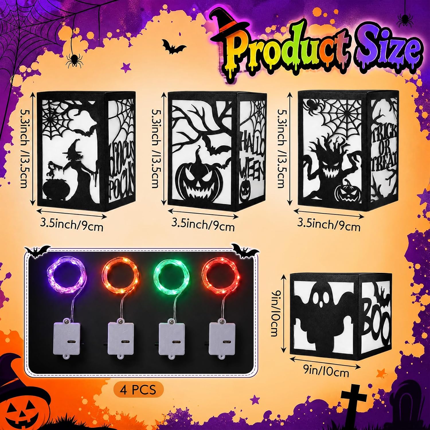 VIHOSE 4 Pcs Halloween Table Centerpieces Boxes Light up Paper Lanterns image 2