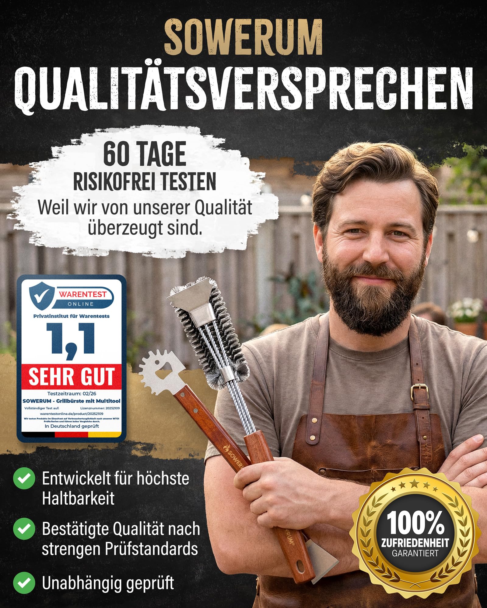 5 in 1 Grillbürste Edelstahl mit Schaber [TESTSIEGER] kompatibel mit Weber Grill Zubehör für gasgrill gusseisen - BBQ Set Grillreiniger bürste für Gussrost - Grillen Geschenke für männer grillzubehör