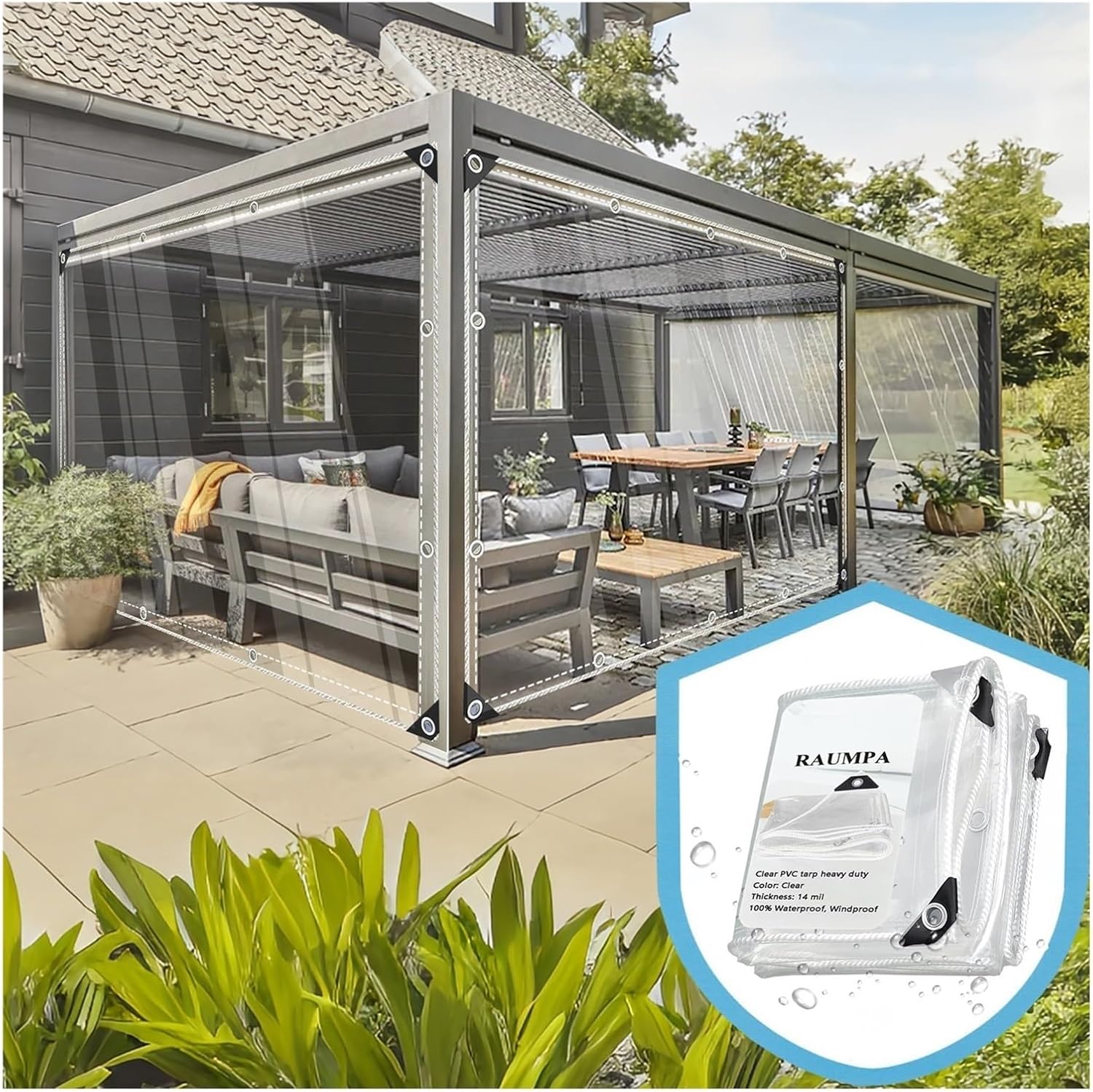 Clear Tarp Heavy Duty Waterproof 10x12, Tarps with Grommets for Patio Greenhouse PVC Vinyl Plastic Transparent Tarpaulin Chicken Porch Pergola Balcony