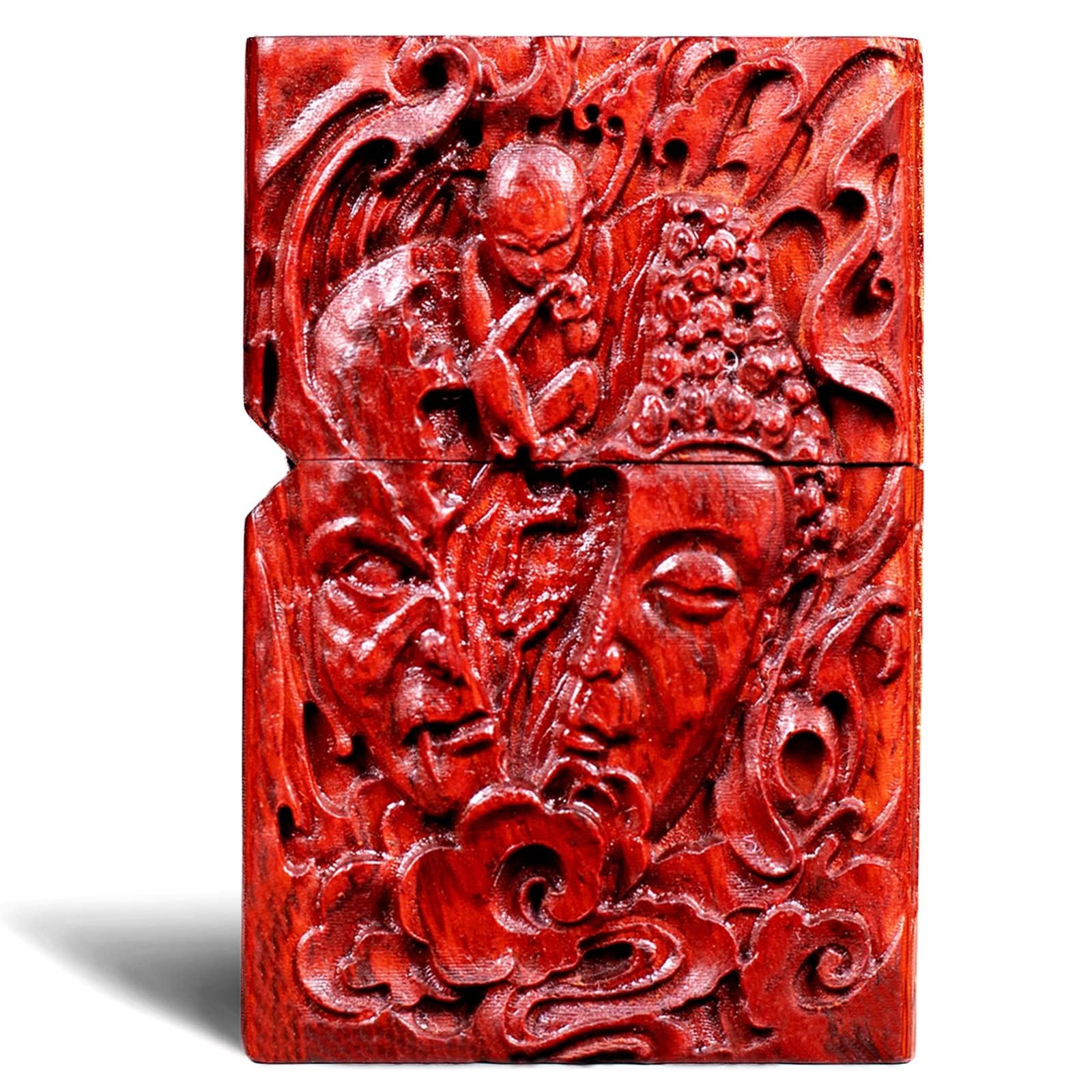 Buddha Or Devils Meidai Natural Red Sandalwood Rosewood Carving Lighter，Replaceable For Zippo (Only Case), Compatible Insert Size 3.6Cm * 1.2Cm * 5Cm，Lighter Housing (Buddha Or Devils)