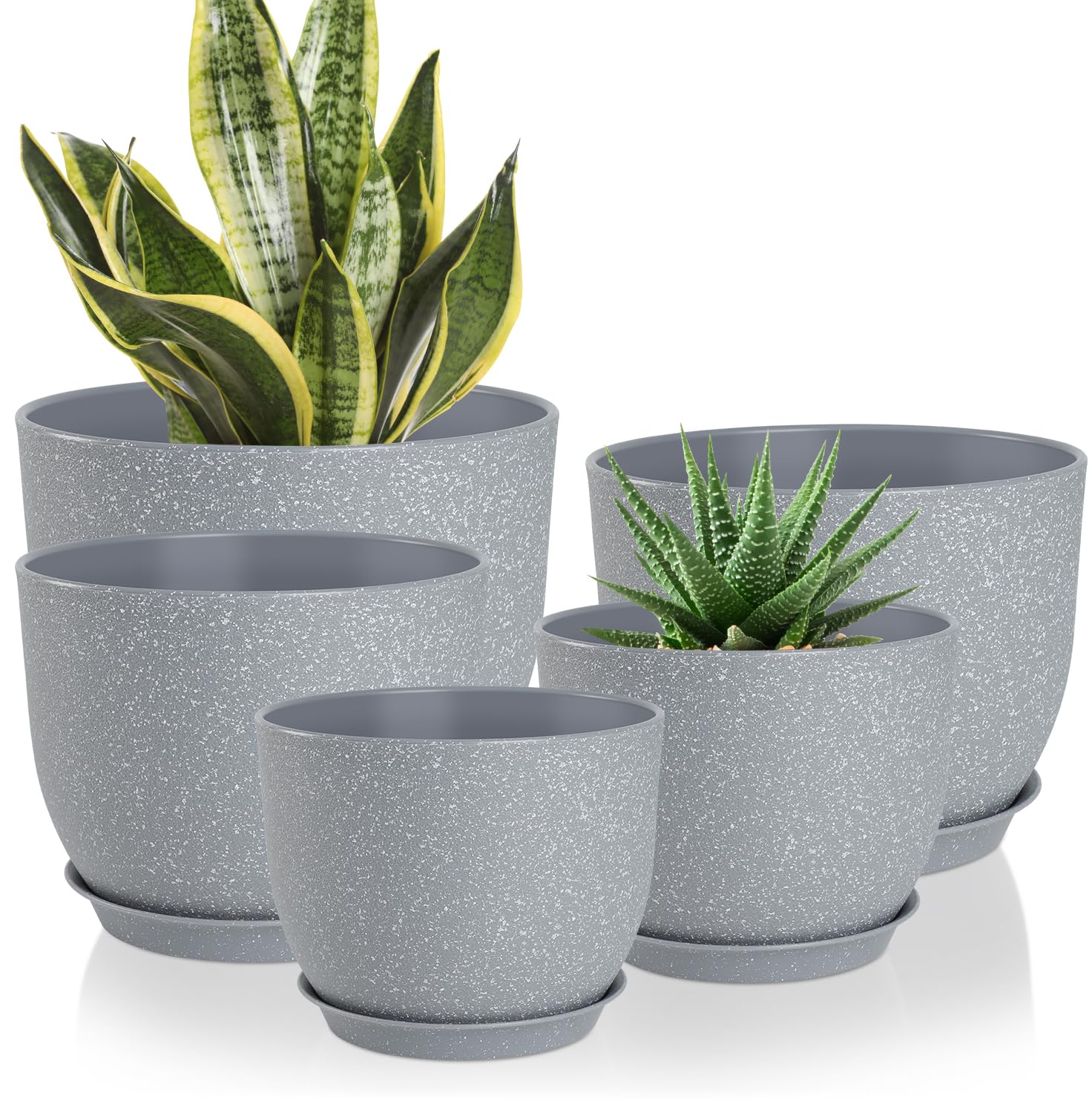 YNNICO Plant Pots 10/9/8/7.5/7 inch Flower Pots with Multi Mesh Drainage Holes, Planters for Indoor Outdoor Garden Plants and Flowers. (Gray)