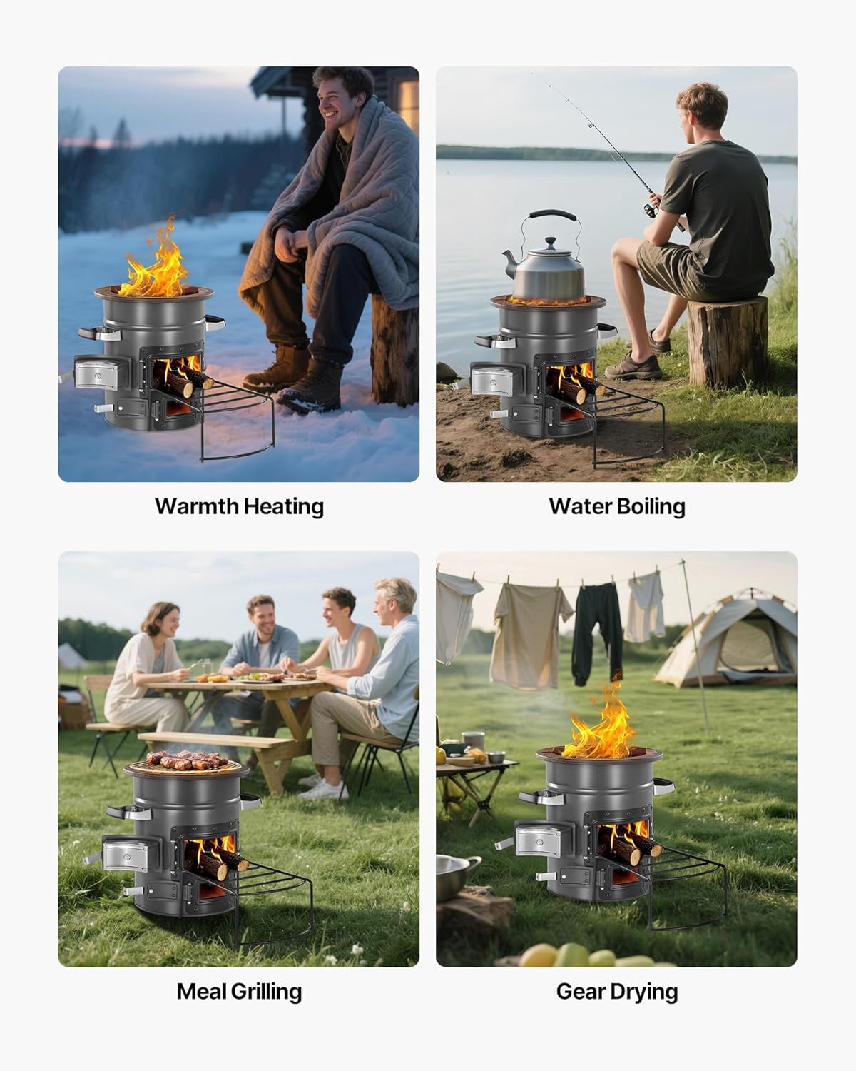 VEVOR Camping Rocket Stove, Wood Burning Portable Rocket Stove with Carrying Bag for Backpacking, SPCC Steel, Double Door, Burn Twigs, Sticks or Charcoals for Outdoor Cooking, Backyard, Camp Cooking