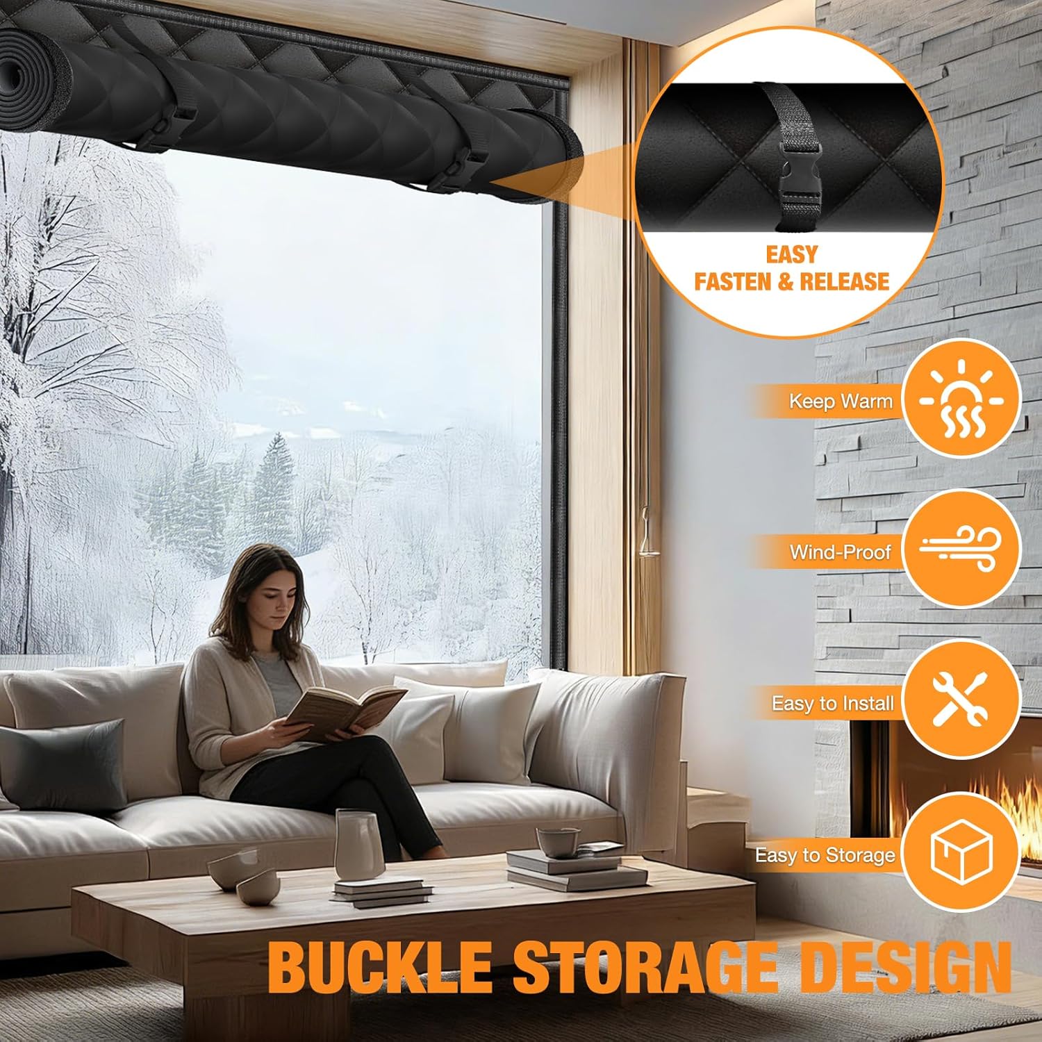 Window Insulation for Winter Insulated Window Cover Thermal Curtains Weatherproofing Insulated Curtains Cover with Outer Oxford Cloth Thicken Cotton Layer for Home RV Basement (47"x 63", Black)