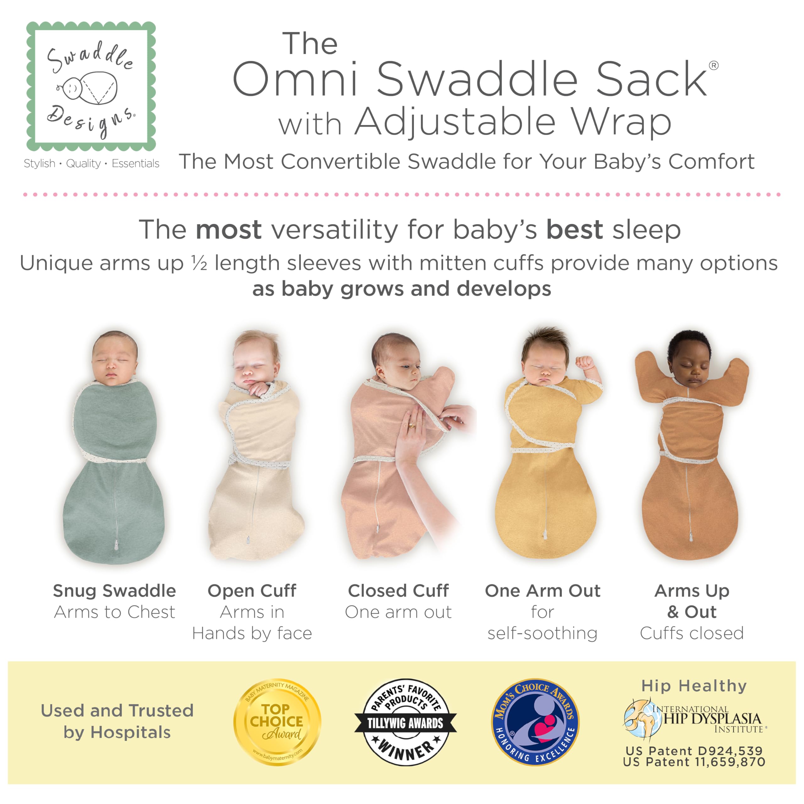 SwaddleDesigns 6-Way Omni Swaddle Sack Arms Up Swaddle for Newborn More Options to Calm Startle Reflex, Improves Sleep - Image 3