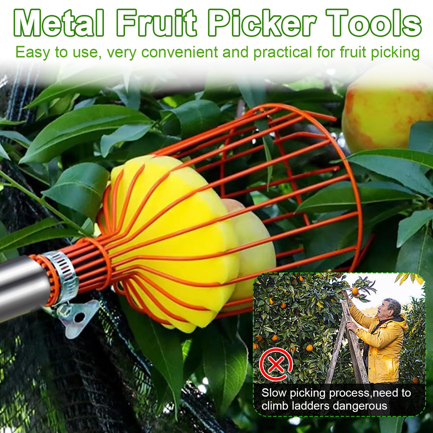 Cueille Fruit Télescopique Cueilleur de Fruits Amovible 2.4m Cueille-Fruits avec Sac Ramasse Pomme Fruits Cerise Outil à Cueillir de Fruits avec Poteau Réglable Léger et Sac de Rangement de Fruits