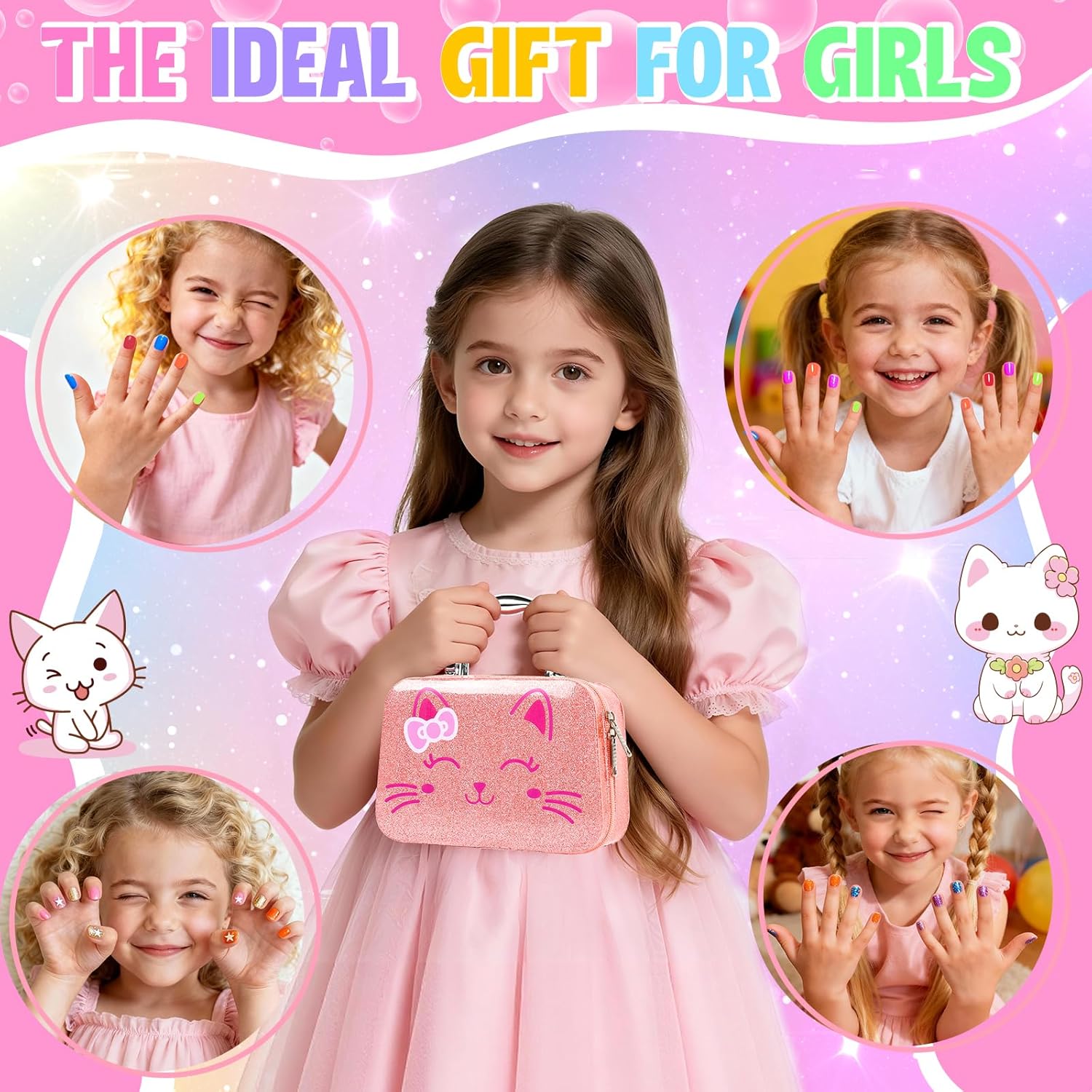 Kids Nail Polish Set for Girls, 27Pcs Nail Art Kit with Nail Dryer & Storage Case, Non-Toxic Peel-Off Water-Based Nail Polish, Christmas Birthday Gifts Toys for Toddlers Kids Girls Age 8 9 10+ - Image 8