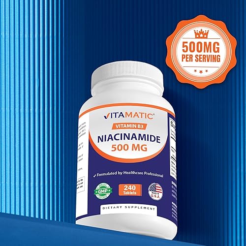 Miniatura 5 de Vitamatic Niacinamida 500 mg 240 Tabletas - Vitamina B3 sin rubor - Apoya la producción de energía - Paquete de 2