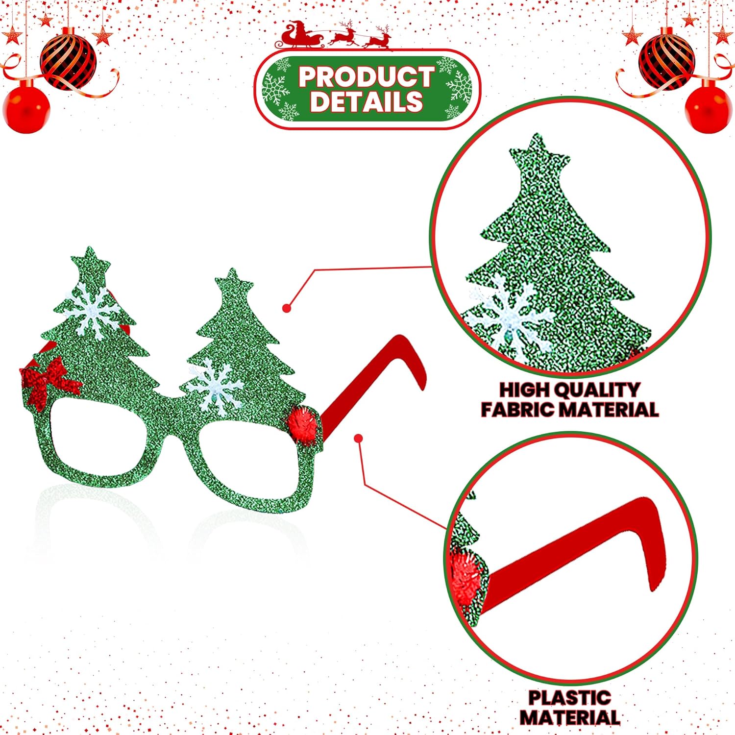 KatchOn, Glitter Christmas Glasses for Adults - Pack of 24 | Christmas Photo Booth Props | Christmas Party Favors | Christmas Glasses To Wear | Christmas Eyeglasses for Christmas Party Decorations