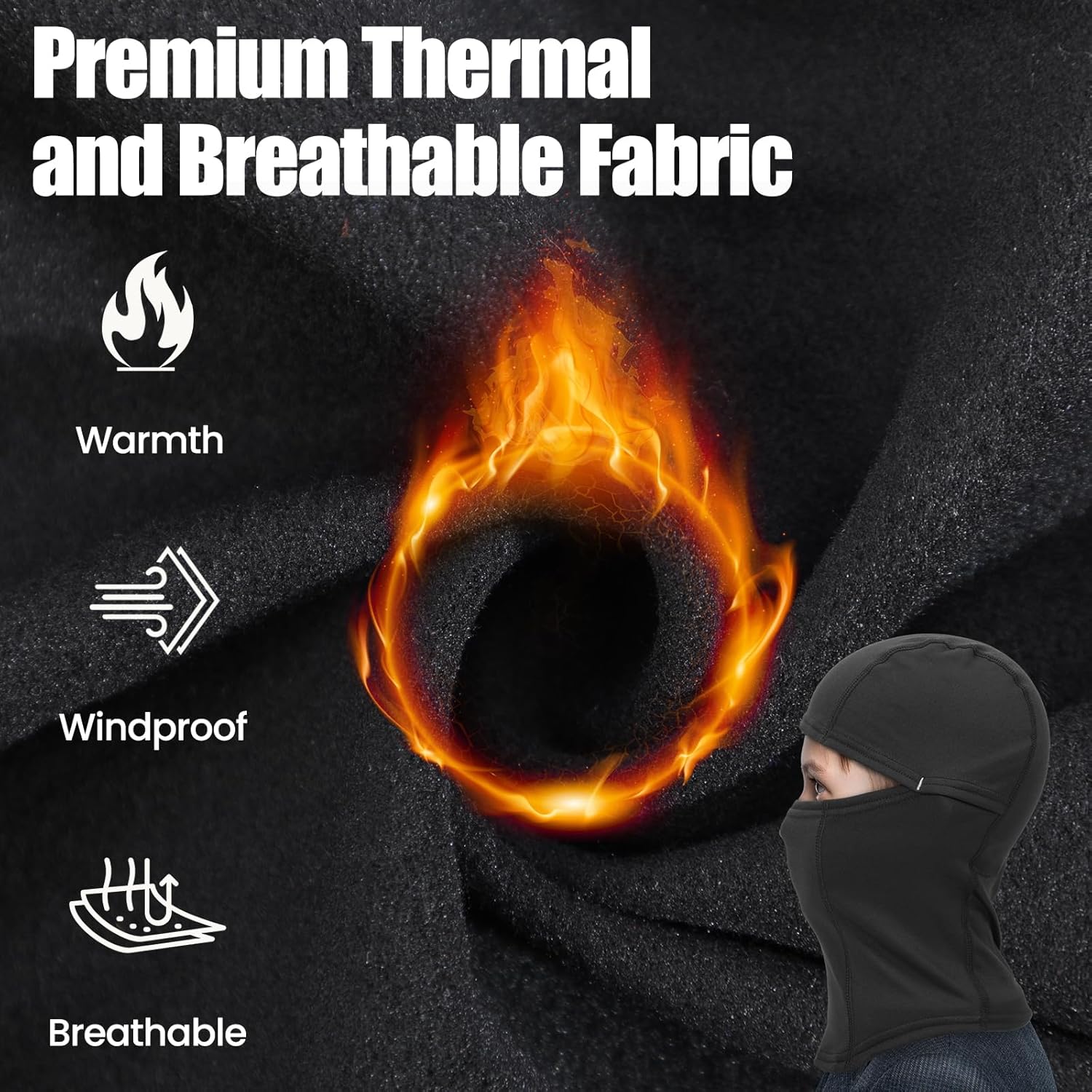 Kids Balaclava Ski Mask Scarf, Kids Fleece Gaiter Cold Weather Full Face Mask for Boys & Girls - Black - Image 5