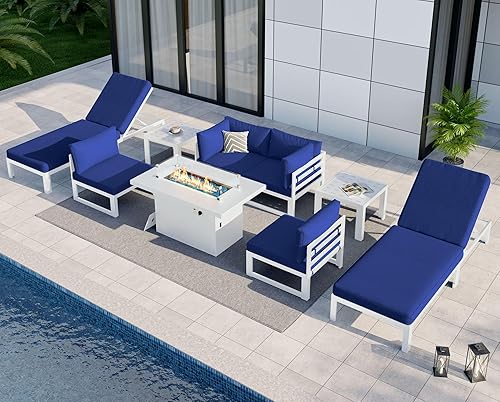 Miniatura 449 de NICESOUL 7 Piece White Powder-Coated Aluminum Patio Furniture with Fire Pit Table, 29 Inch Extra Wide Outdoor Sectional Sofa for 6, High-End Heavy