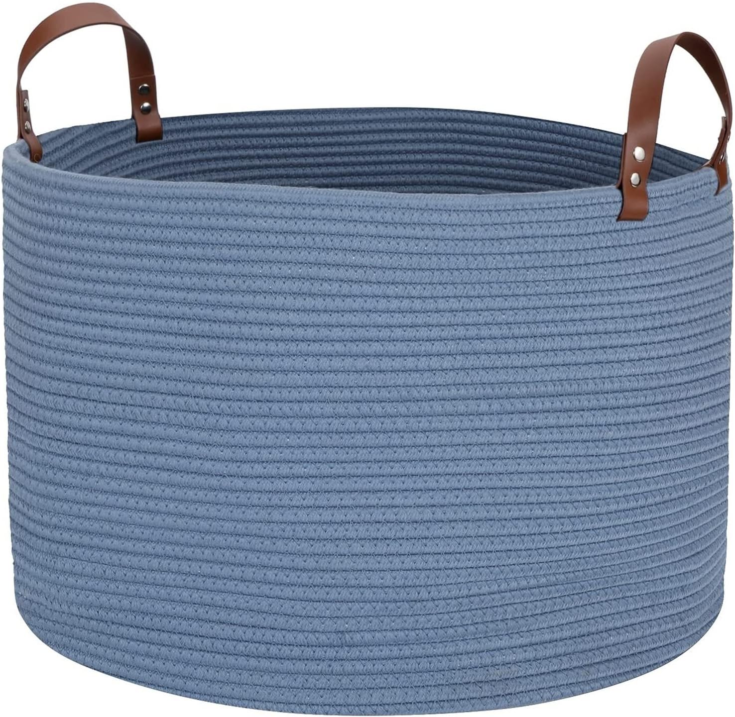 Large Baskets for Storage Cotton Rope Basket Laundry Basket Hamper- Hombins Woven Toy Bin Blanket Holder Grey Collapsible Laundry Basket with Leather Handle plush animal plush toy, plush toy gift for