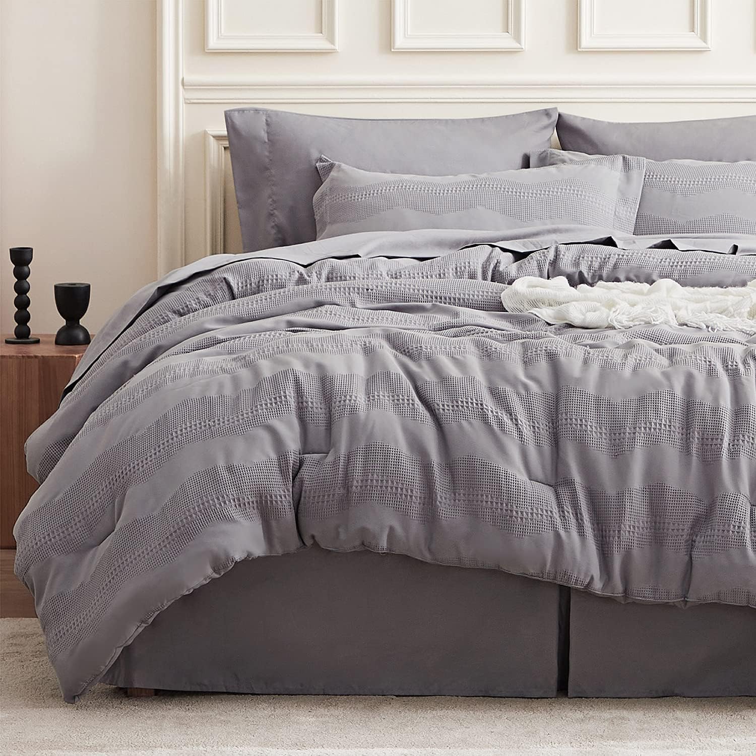 Bedsure Bed in a Bag - Waffle Weave Twin Comforter Sets, 6 Piece Bedding Comforters & Sets, Super Soft & Cozy All Season Complete Set (Twin, Grey) : Home & Kitchen