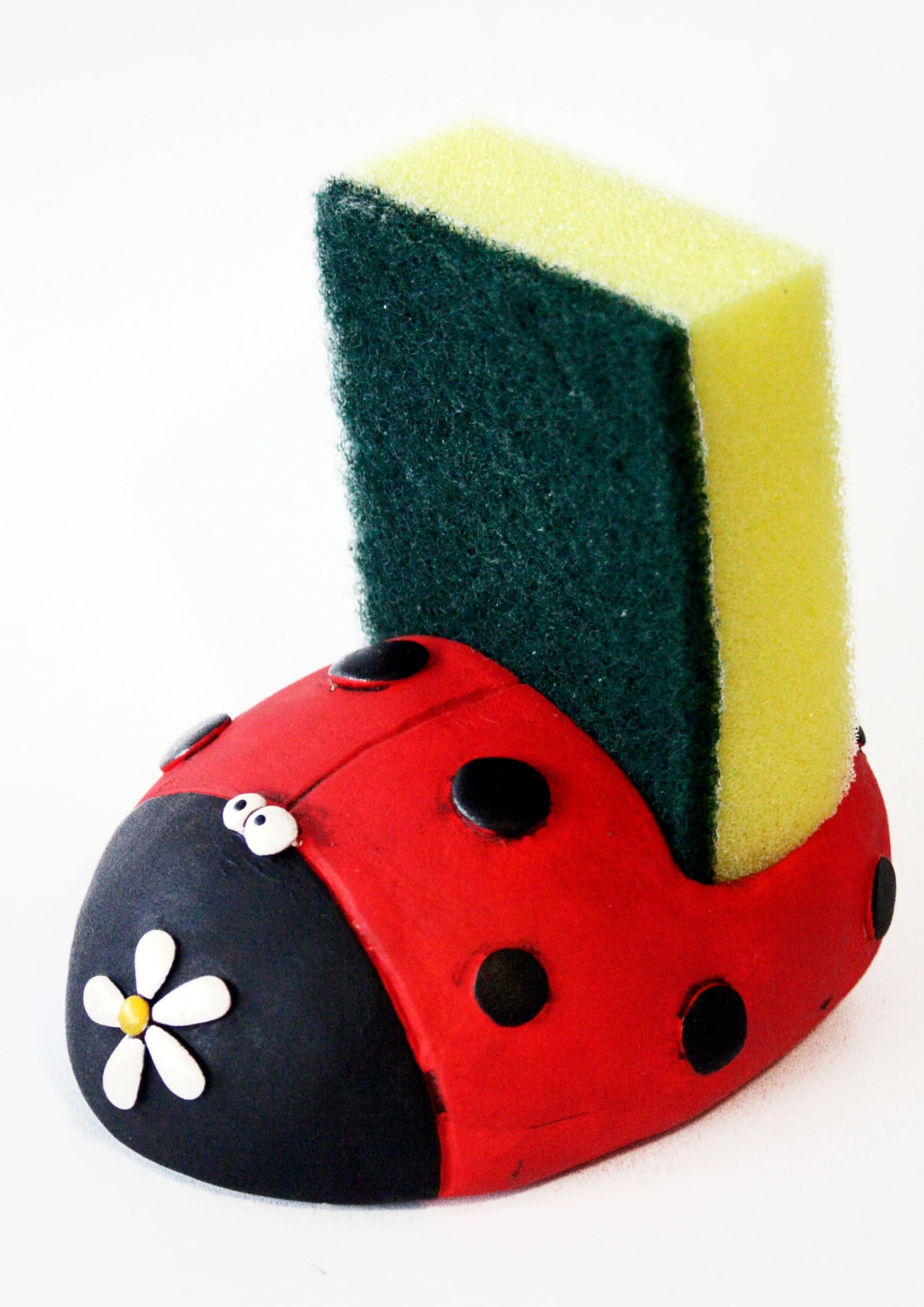 Paolo Chiari Porta Spugna da Cucina in Marmoresina Dipinta a Mano (Coccinella Lia, 12x12x9 cm)