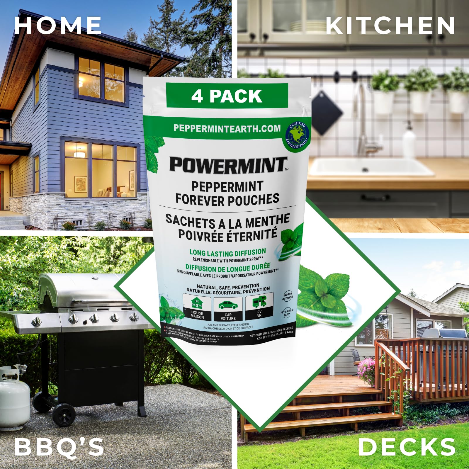 POWERMINT Peppermint Forever Pouches for Home, Farm and Vehicle. Premium Quality. 4-PACK — view 5