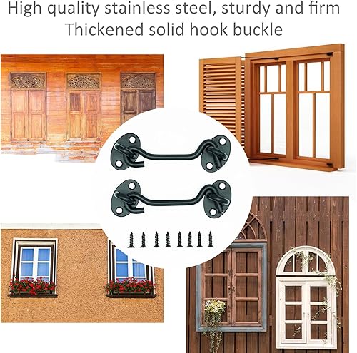 Miniatura 4 de Cerradura de puerta de granero negro de 4 pulgadas, accesorios para ganchos de ventana, cerradura de puerta con tornillos, pestillo de puerta de