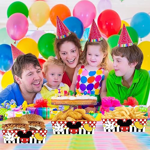 Miniatura 6 de Suministros para fiesta de cumpleaños de ratón, 24 piezas de decoración de fiesta de ratón, bandejas de papel para alimentos, recuerdos de fiesta de