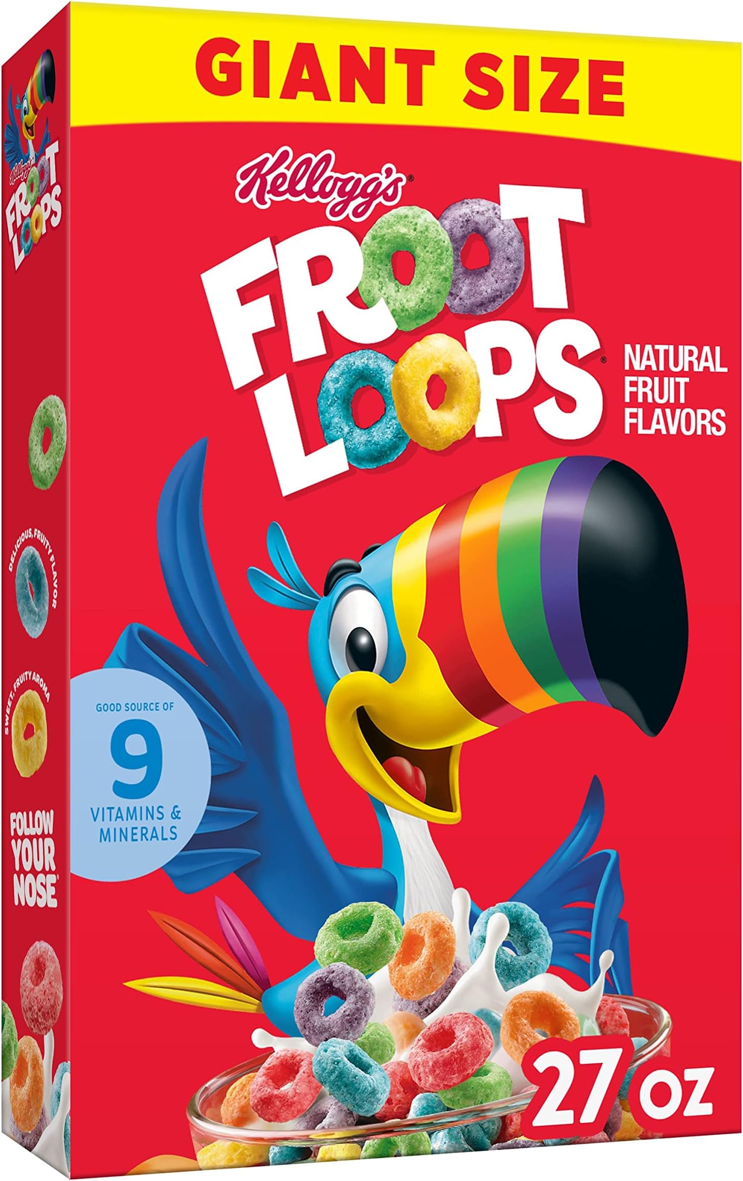 Kellogg's Froot Loops Breakfast Cereal, Fruit Flavored, Breakfast Snacks with Vitamin C, Giant Size, Original, 27oz Box (1 Box)
