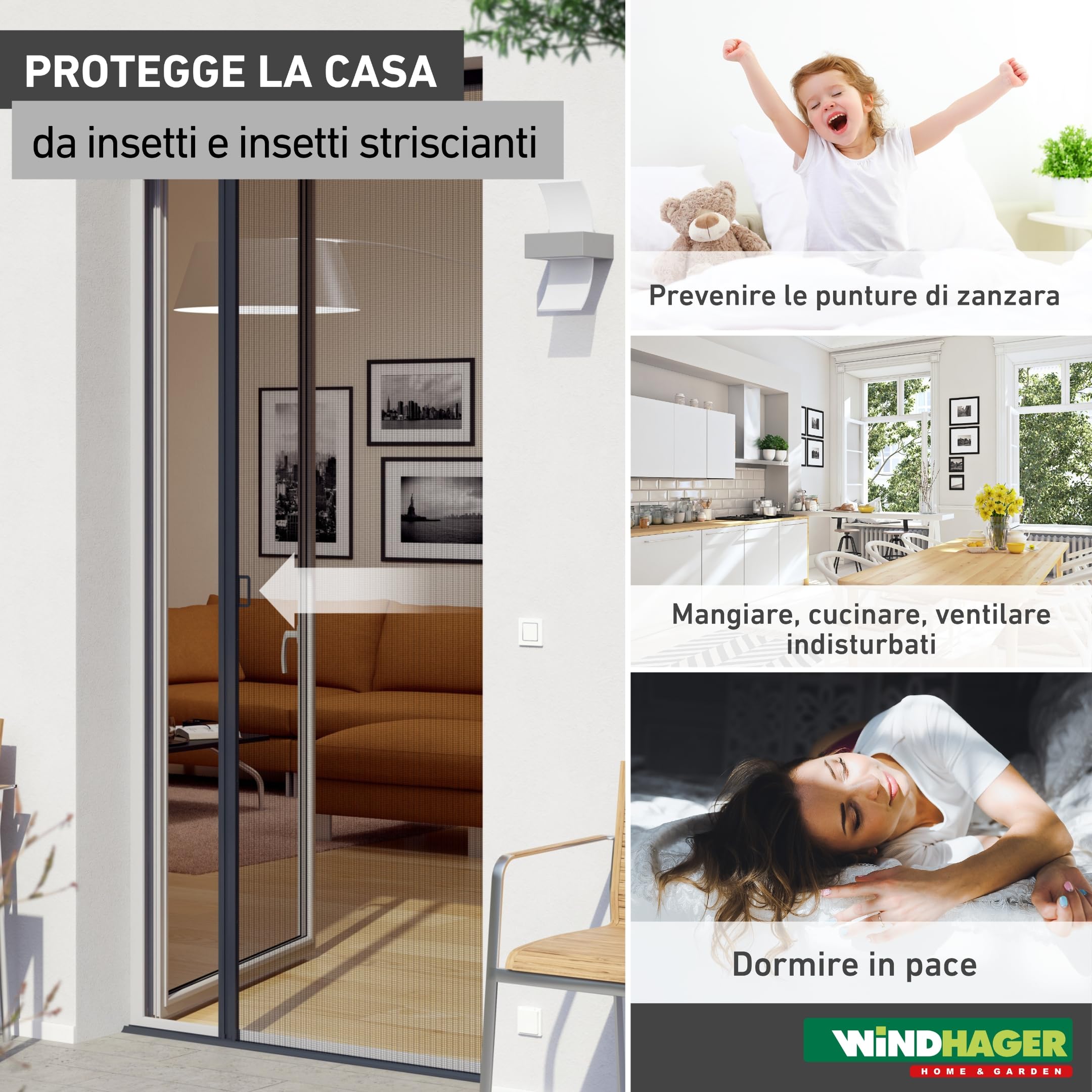 Windhager Porta Plissettata antiinsetti Expert, Telaio in Alluminio per Porte, accorciabile singolarmente, 240 x 120 cm, Antracite