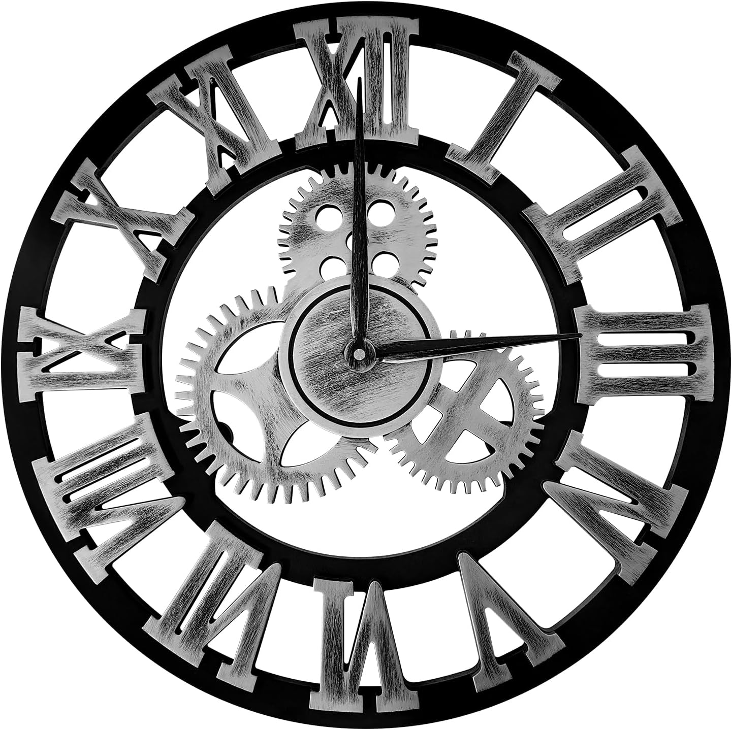 Wanduhr Gro  Ohne Tickger usche 58cm Leise Uhr 3D Gear Vintage  bergr e Wanduhr Roman Ziffern h ngende Uhr f r Wohnzimmer K che Schlafzimmer Innenuhr Silber 58CM