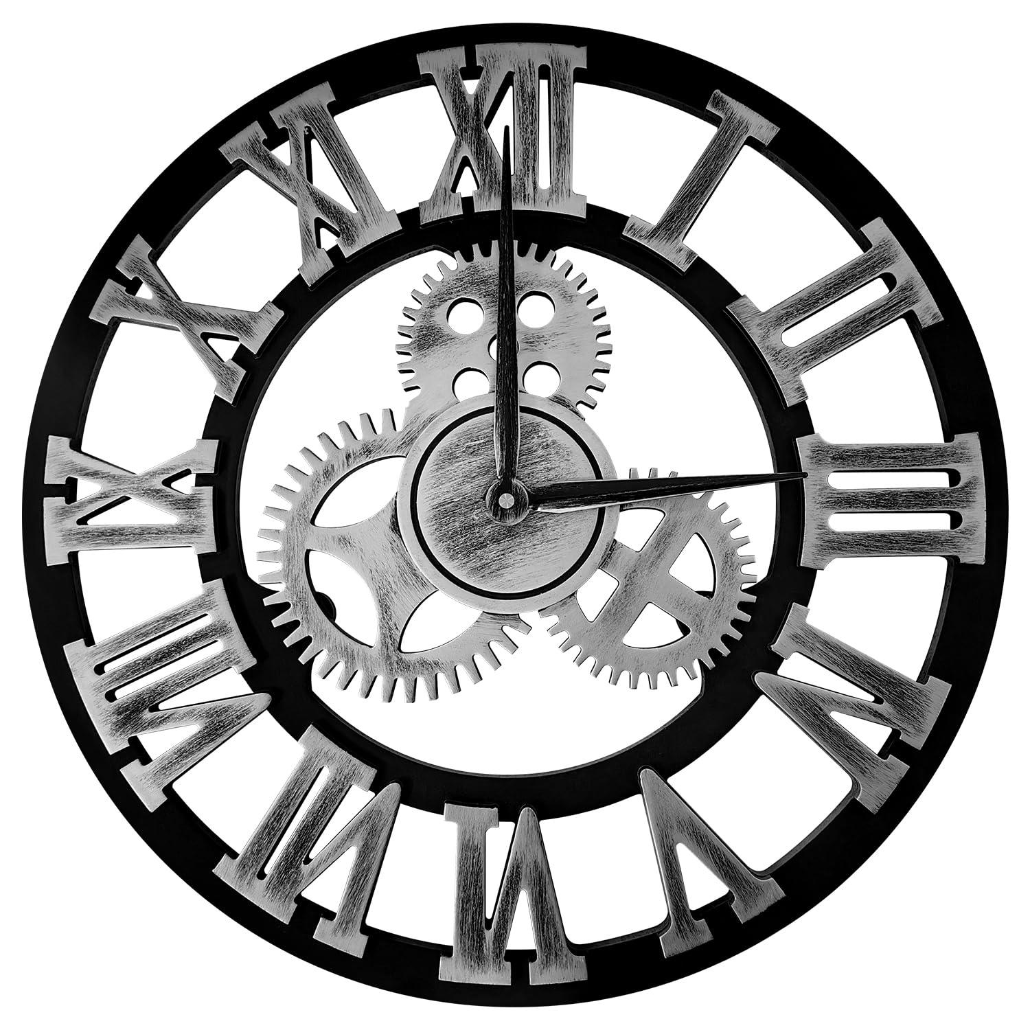 Reloj de Pared de Madera de Cuarzo con Números Romanos con Engranajes Vistos, Silencioso, no Hace tictac, para Sala de Estar, Dormitorio, Oficina, Cocina