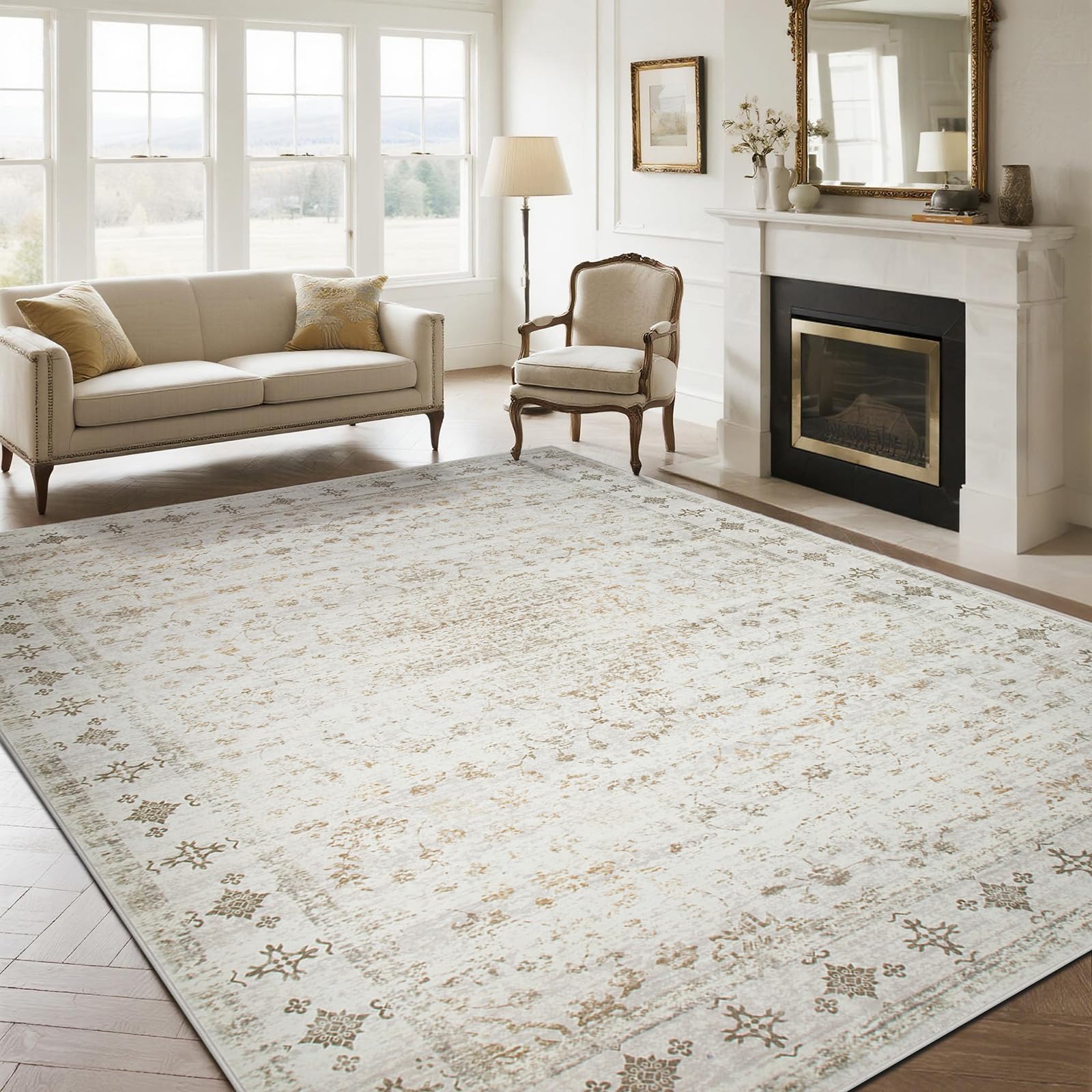 Photo 1 of **SIMILAR ITEM** **UNKNOWN ACTUAL DETAILS** Srugn Washable Rugs 8x10 Area Rugs for Living Room,Rugs for Bedroom,Large Carpets,Ultra Soft Faux Wool Retro Dining Room Rug,Non Slip&Non-Shedding Low Pile Vintage Print Rug for Home Office-Beige