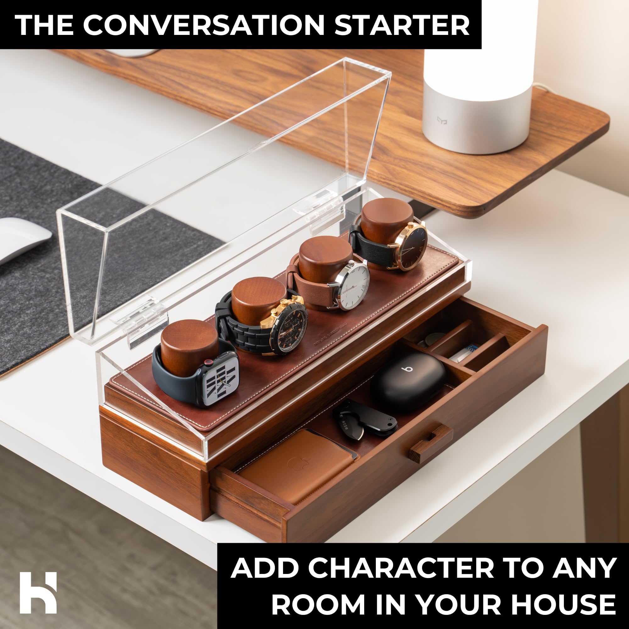 Bekijk Organizer Luxe houten horloge doos horloge houder doos voor horloges mannen glazen cover sieraden organizer box multi-slot horloge organizer, rood Geschenkdozen (Color : 6 Slots