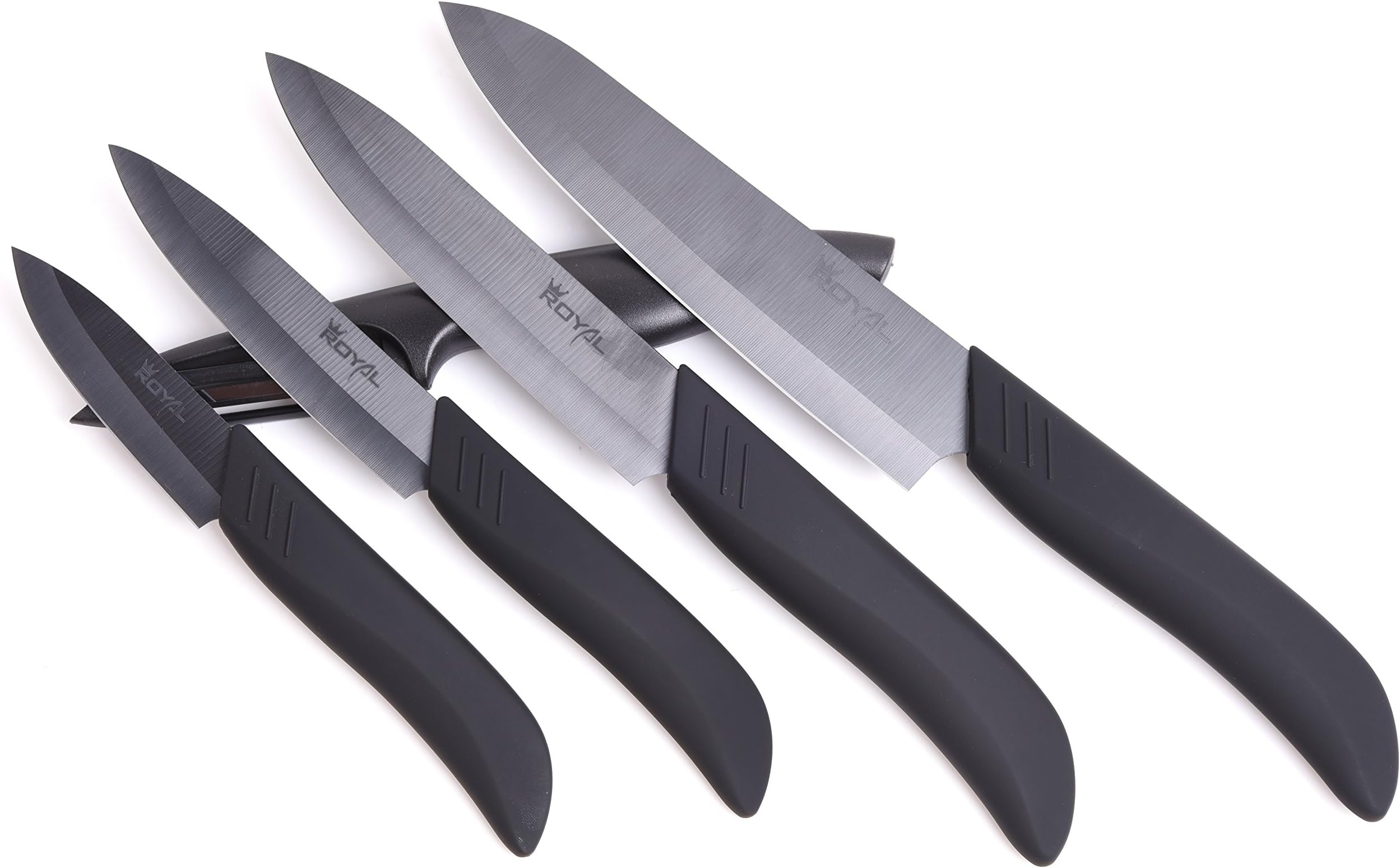 Kitchen Royal Black Ceramic Knife 9 Piece Set with Sheaths and Vegetable Peeler - Best Gift Box Knife Set