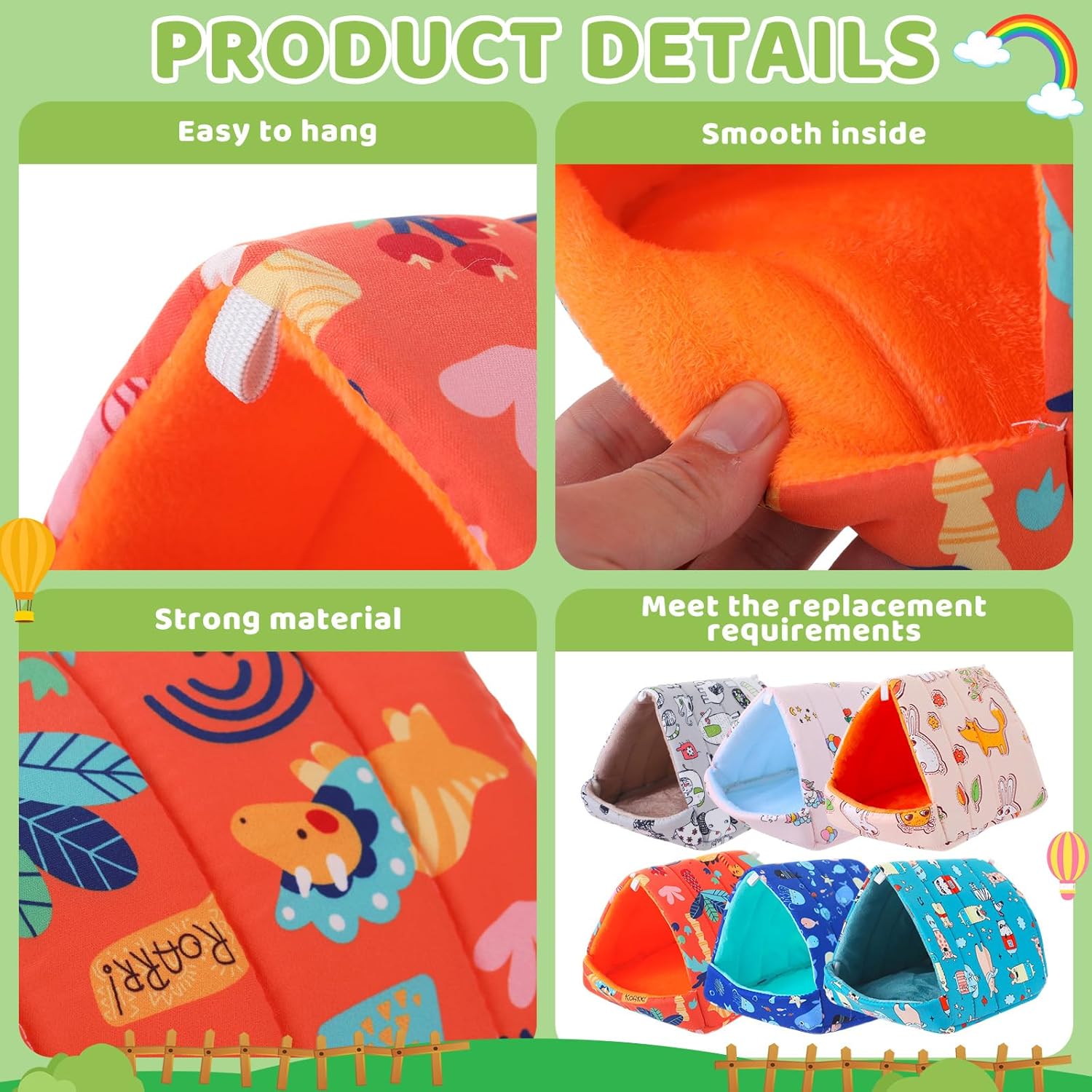 Ripeng 6 Pcs Guinea Pig Hideout Guinea Pig Bed House Rabbit Tunnel Washable Small House Cage Accessories for Hedgehog Mouse Chinchillas Hamster Ferrets Bearded Rats(7.9inch Ocean Park)