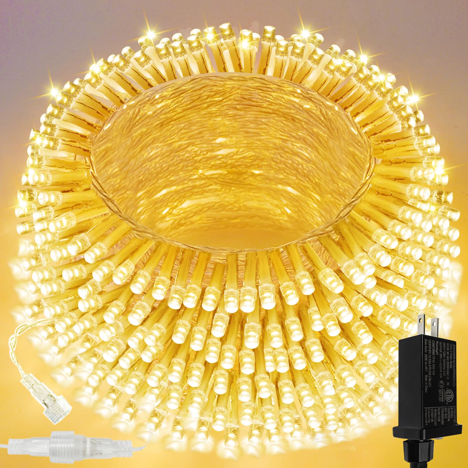 Cadena de luces para interior/exterior, luces de Navidad superbrillantes actualizadas con 8 modos, resistente al agua 66ft 200 LED Plug in Fairy Lights para árbol de Navidad, jardín, patio, dormitorio (blanco cálido)