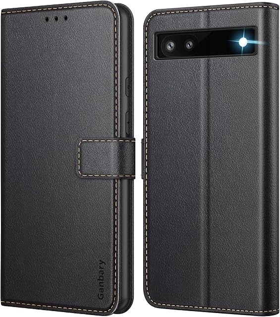 Ganbary Case for Google Pixel 6A, Premium PU Leather Flip Case Wallet Phone Case Protector [Full Protection] [Card Slots] [Kickstand] for Google Pixel 6A, Black