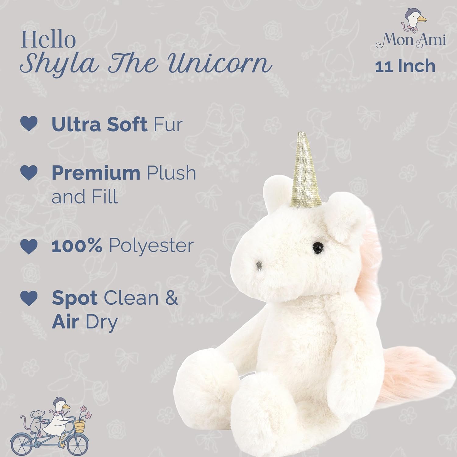 MON AMI Shyla The Unicorn Stuffed Animal | 11-Inch Soft White Plush for Cuddling, Collecting & Gifting | Room Decor & Magical Companion | Adorable Huggable Plush for All Ages - Image 2