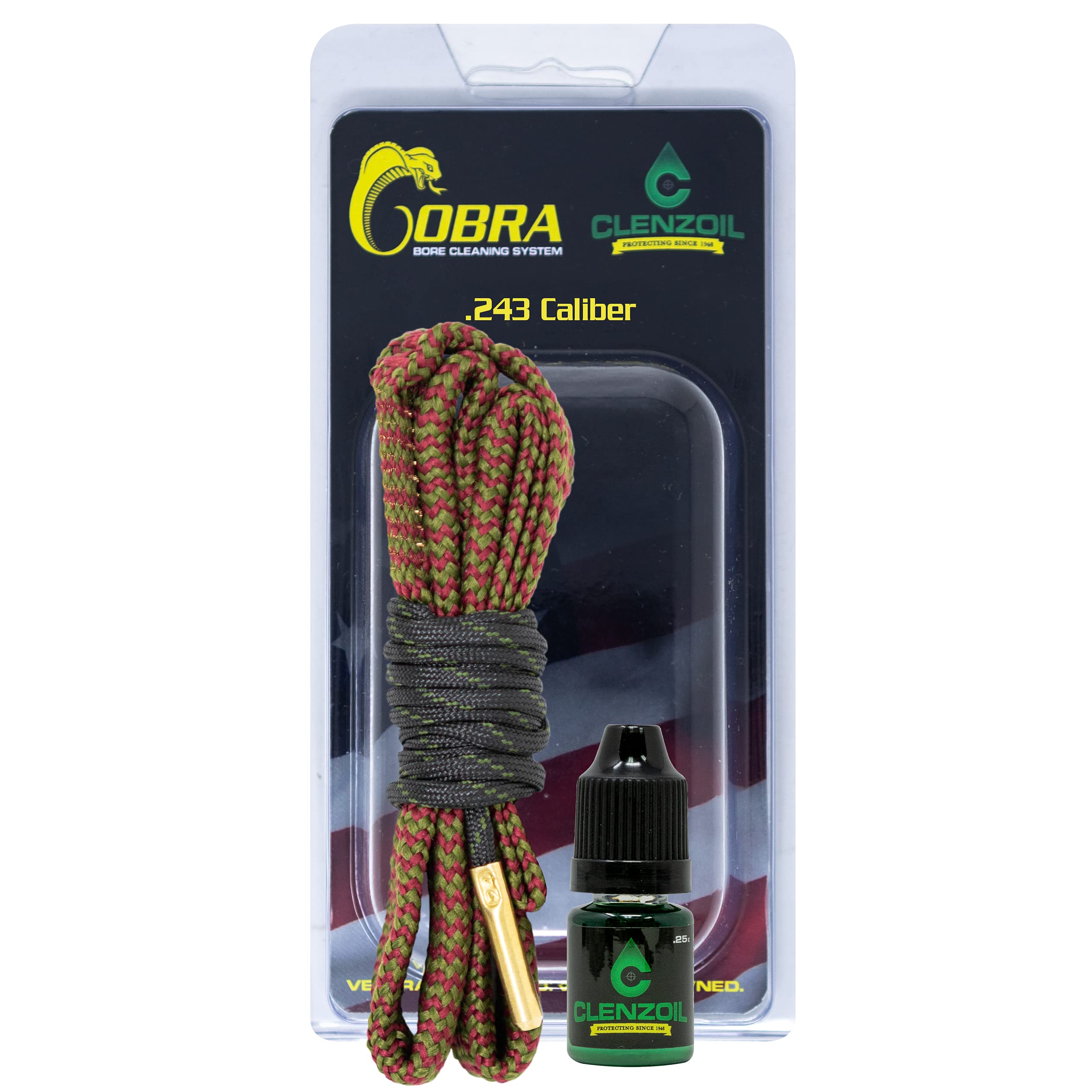 CLENZOIL Field & Range Cobra Bore Cleaner | Gun Barrel Cleaning Tool | Brass Brush Embedded in Cotton Bore Rope