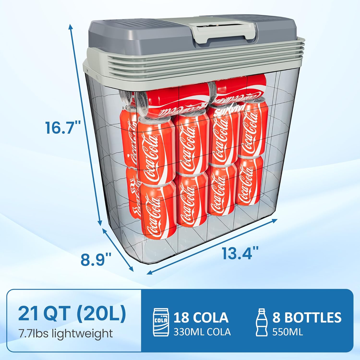 21QT Car Fridge with Handle, 12V Plug-in Electric Cooler & Warmer for Vehicles, Thermoelectric Car Refrigerator, Compact Mini Ice Chest Cooler for Truck, Camping & Travel, Gray