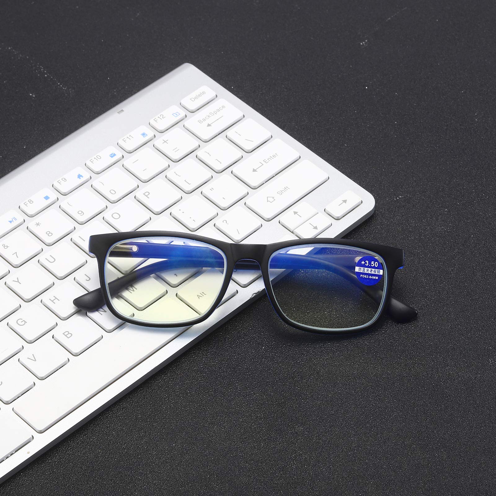 MMOWW Gafas de lectura anti-Blu-ray, gafas cuadradas de moda para ordenador para hombres y mujeres con bisagra de resorte antifatiga(azul,+1.5)