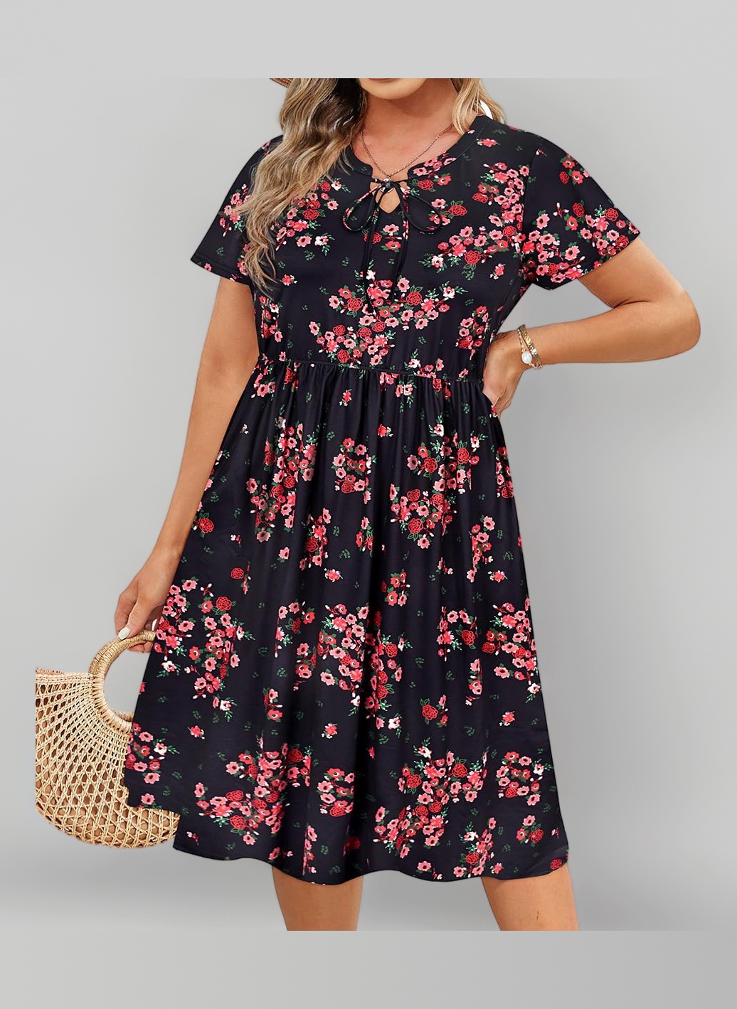 Plus Size Dresses for Curvy Women Drawstring Short Sleeve Summer Dresses V Neck Womens Casual Dress XL-5XL