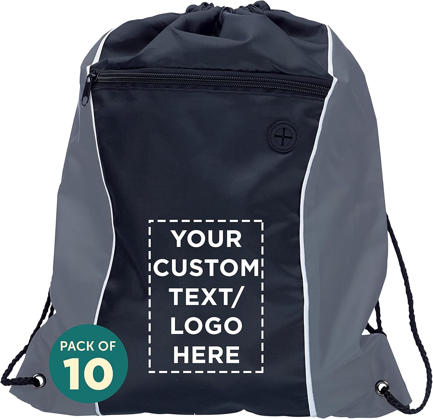 DISCOUNT PROMOS Two-Tone Drawstring Backpack Non-Woven - 10 pack - Customizable Text, Logo - Durable Sports Backpacks - Ideal for Work, Sports, Travel, Gym & More - Grey
