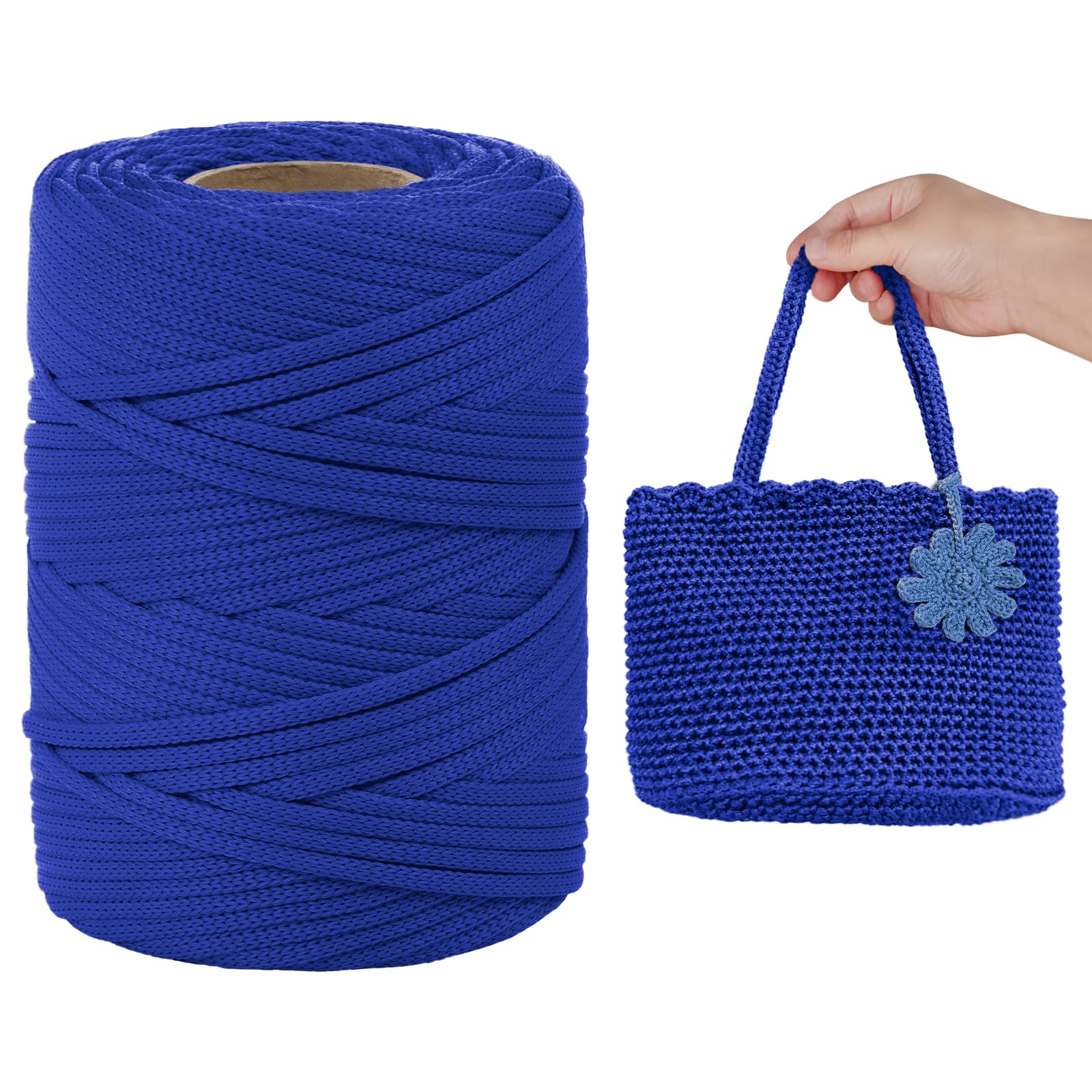 LEREATI Polyester Cord, Polyester Macrame Cord 3mm x 90m Flat Macrame Rope Crochet Polypropylene Cord Polyester Yarn for Crocheting, DIY Bags, Hats, Shoes (Blue) โ image 1