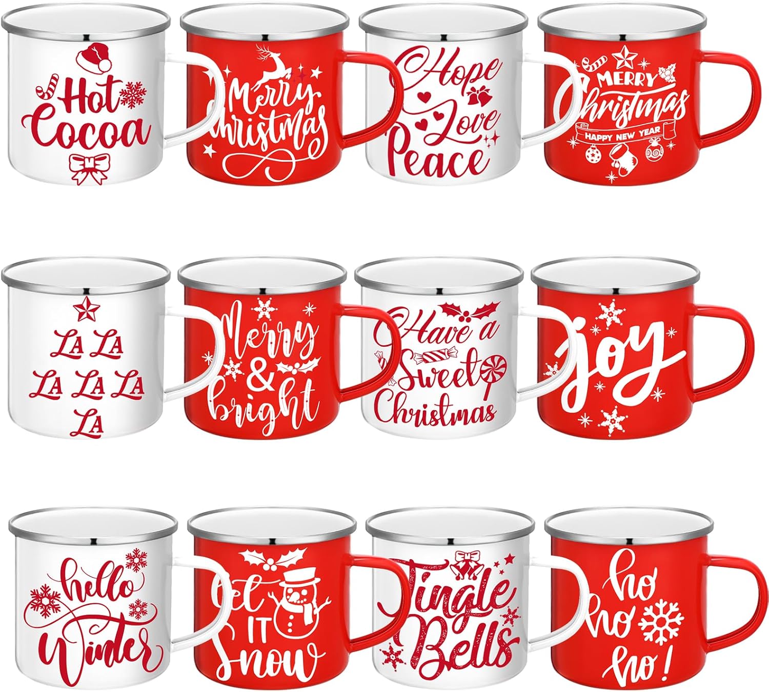 Mumufy 9 Pcs Enamel Camping Coffee Mugs 12 oz Happy Campers Campfire Tea Cups Black White Travel Drinking Mugs with Handle Vintage Tea Cups for Coffee, Tea, Milk Travel Mug Camping Lover Holiday Gifts