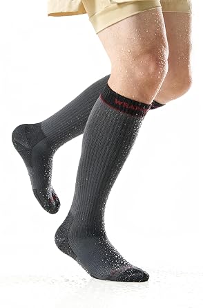 Knee High Waterproof Socks with Merino Wool, Thermal Three-Layer Hiking Socks, Windproof Winter Outdoor Socks for Walking, Travel & Cold Weather