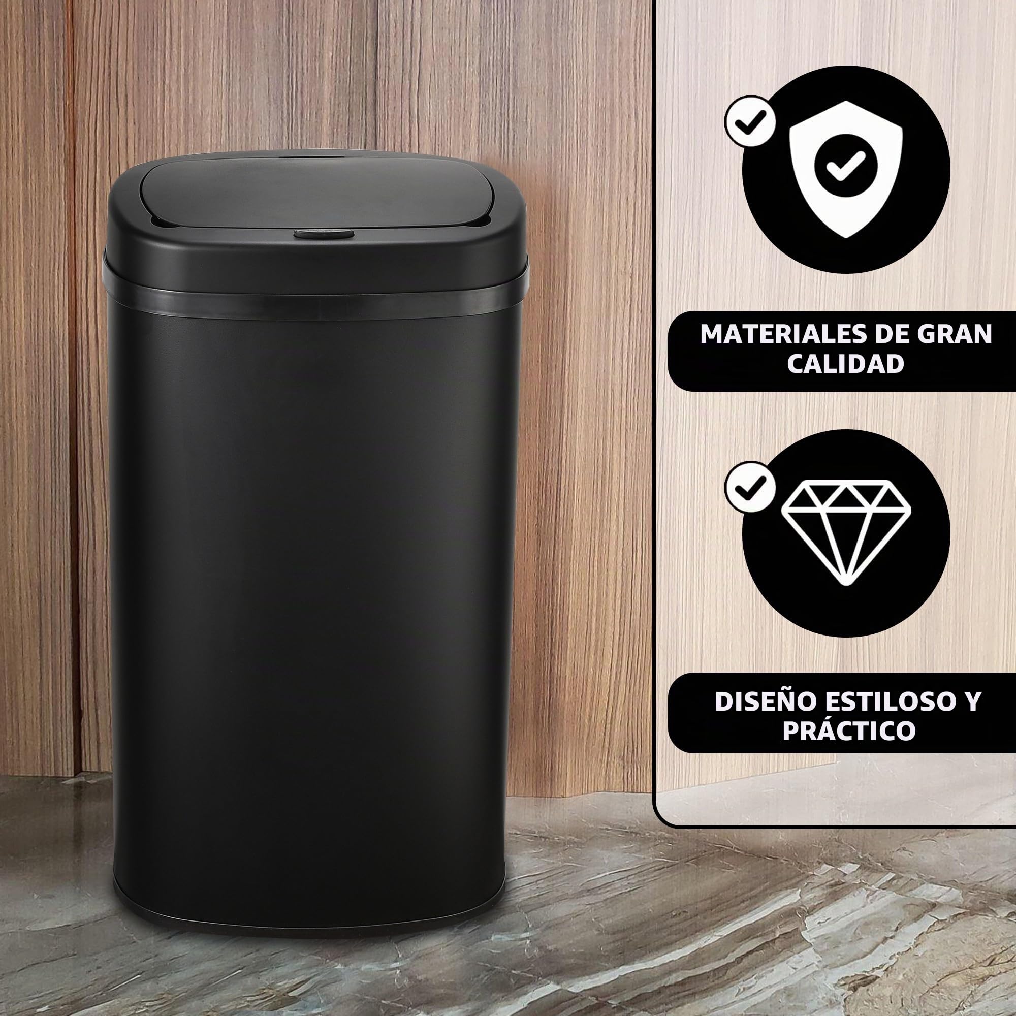Bayt Cubo De Basura De Cocina De 60 L En Negro Con Tapa Táctil - Cubo Grande Para Residuos Y Basura Para Reciclaje | Cubo De Basura Rectangular Con Sellado Antiolor Para Dormitorio, Baño Y Oficina