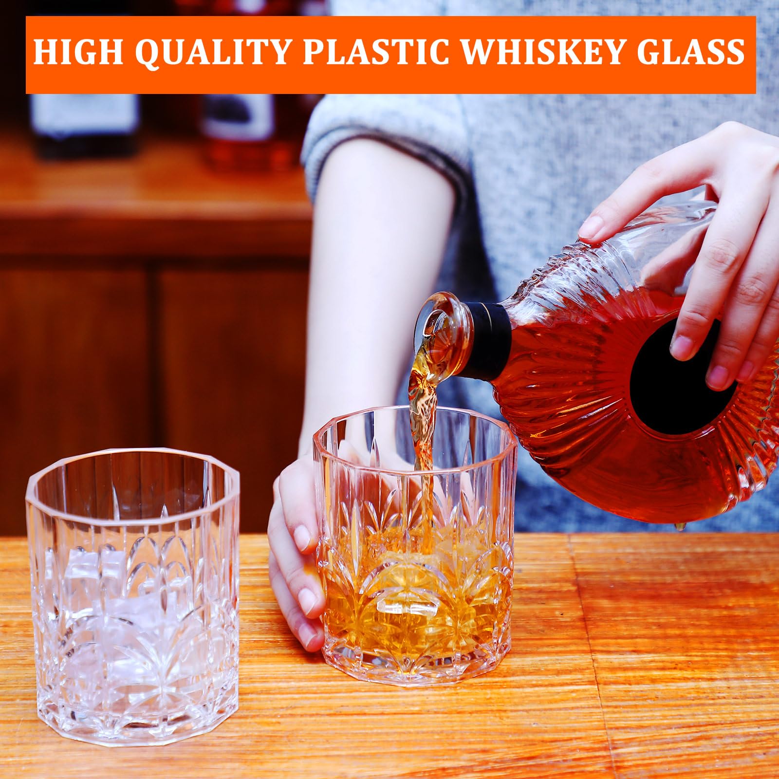 Juego de 12 vasos de whisky de plástico irrompibles de 13.8 onzas, vasos de cóctel de plástico antiguos, vaso corto de plástico inastillable, copas de vino de plástico reutilizables para