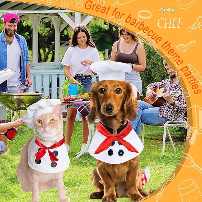 Disfraz de Chef para Perro Halloween 3 Piezas Sombrero y Chaqueta con Pañuelo Rojo miniatura 3