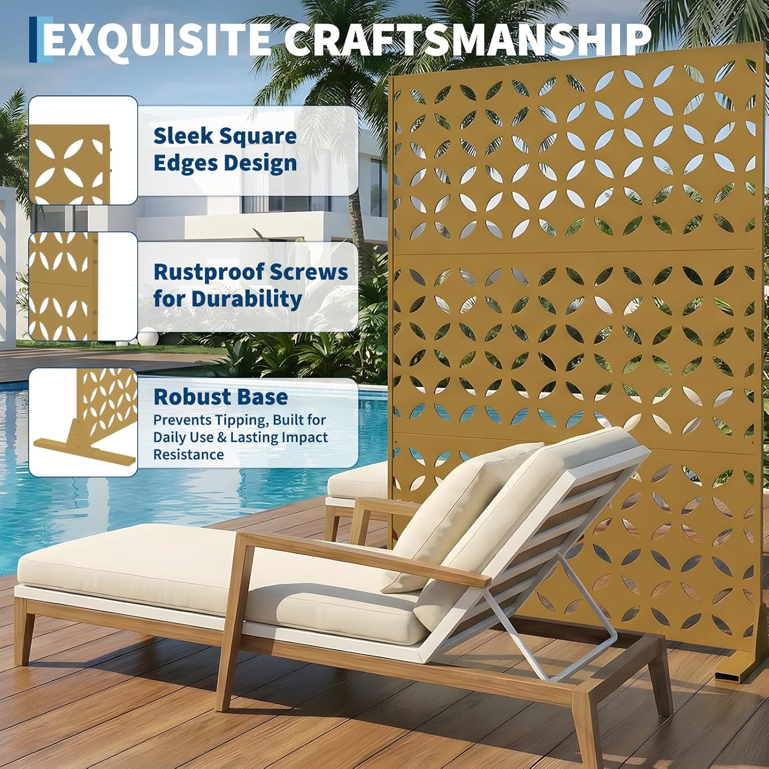 3-Panel Freestanding Outdoor Privacy Screen,70" h - Outdoor Metal Decorative Fence Divider for Backyard, Patio, Porch & Poolside, Rust-Resistant Folding Privacy Panel for Garden, Balcony & Yard