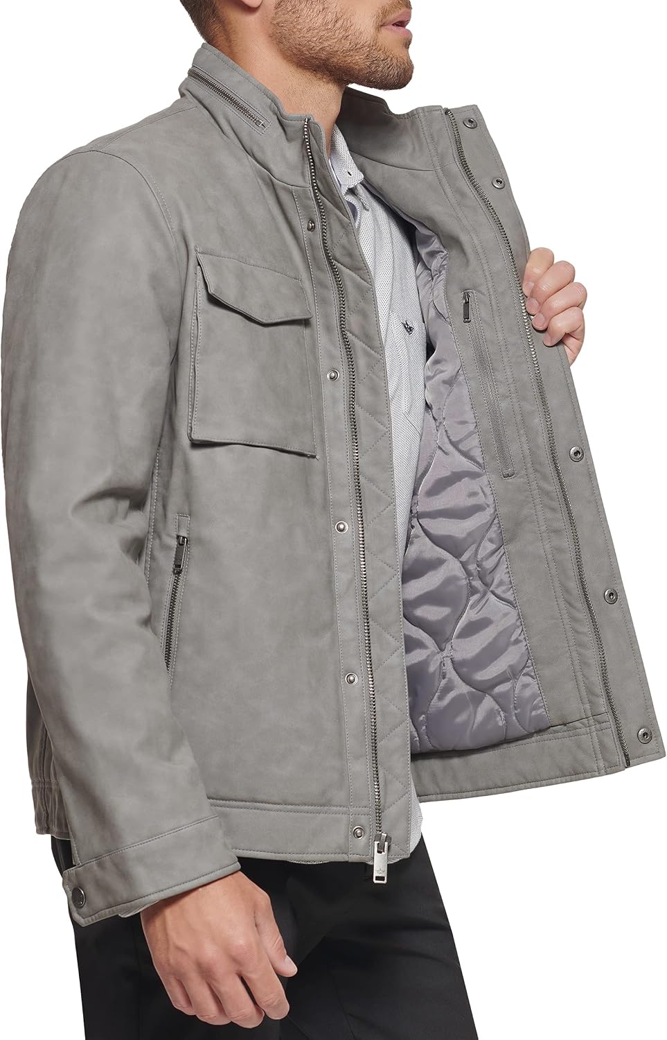 DOCKERS Men's Dockers Men's Faux Leather Military Jacket