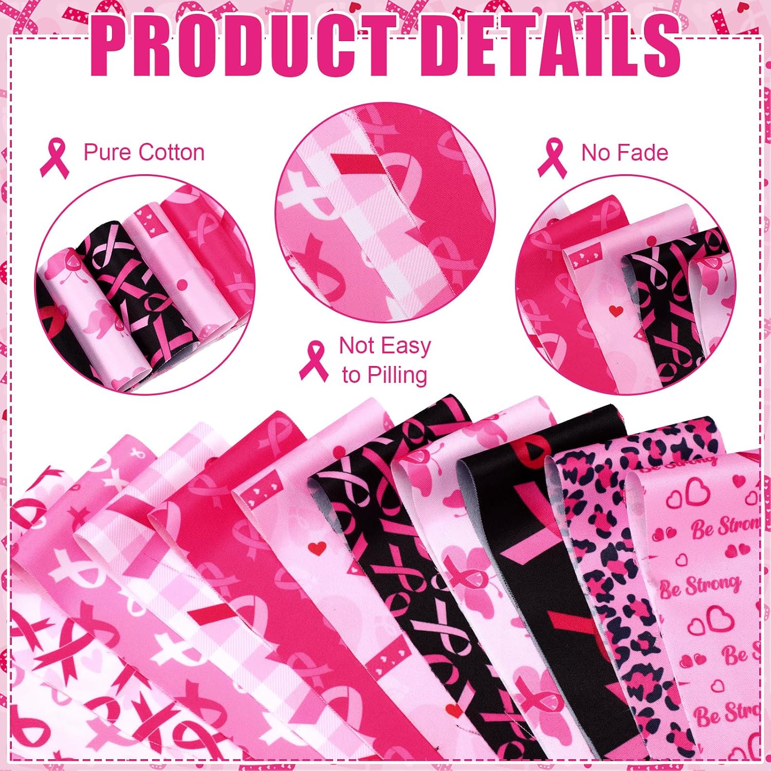 Flutesan 120 Pcs Breast Cancer Awareness Jelly Fabric Strips for Quilting