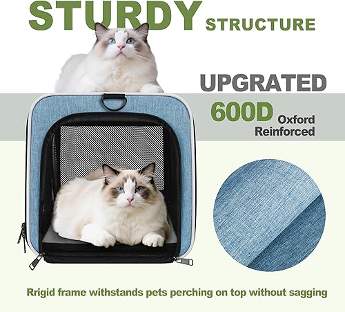 Miniatura 4 de Transportador para gatos de 18 x 11 x 11 pulgadas, bolsa de viaje para mascotas de lados suaves de más de 15 libras, jaula portátil para perros