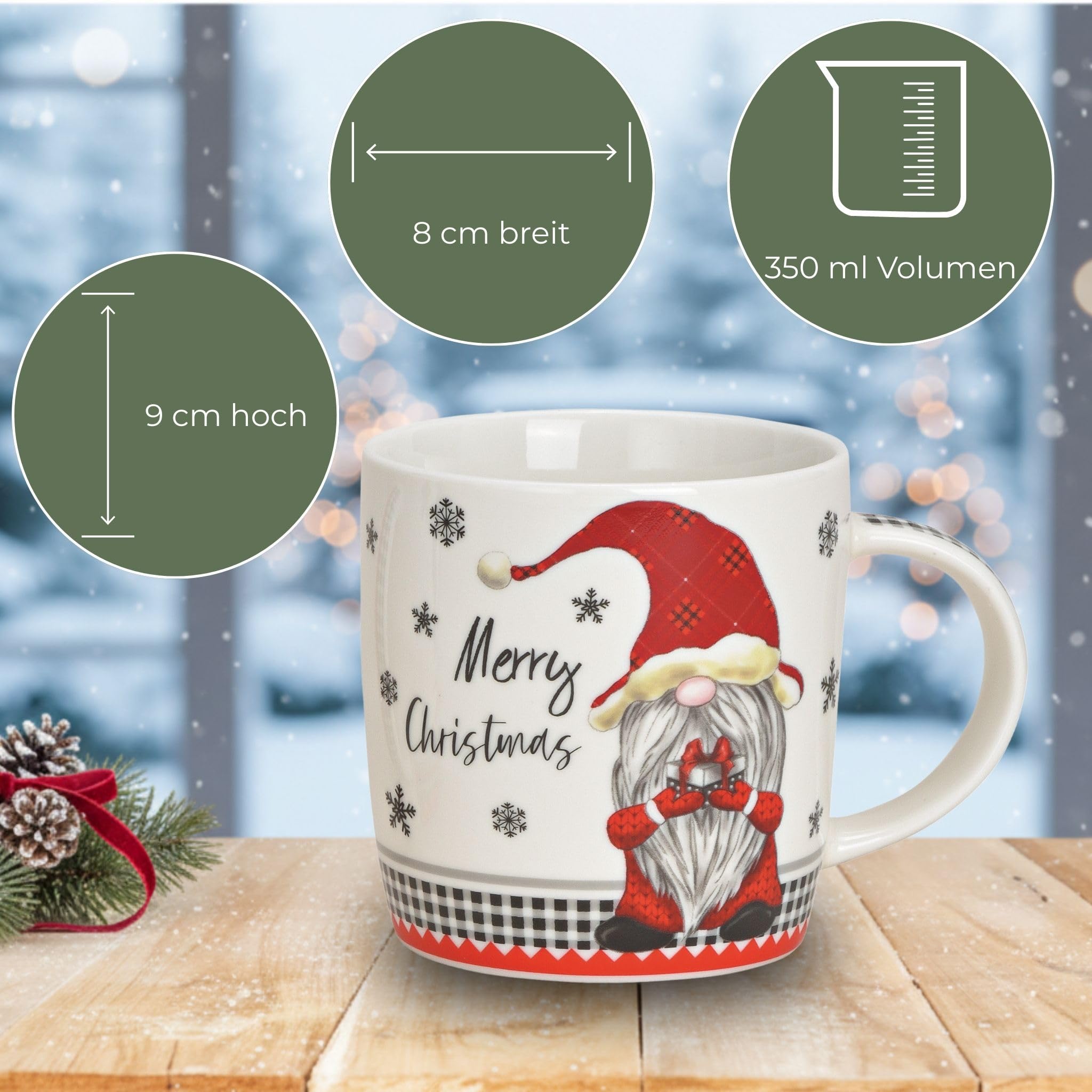 Bonito juego de 36 tazas navideñas en caja - Tazas de café de 350 ml con divertidos motivos navideños de duendes