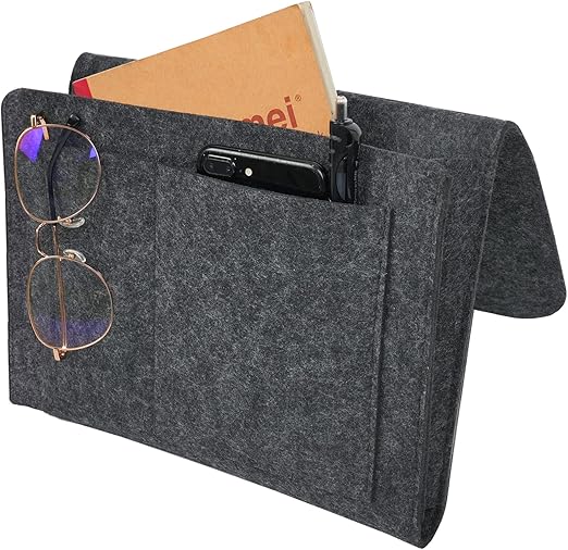 Felt Bedside Caddy,Bed Side Pocket Storage Organizer Bag with 5 Pockets and Charging